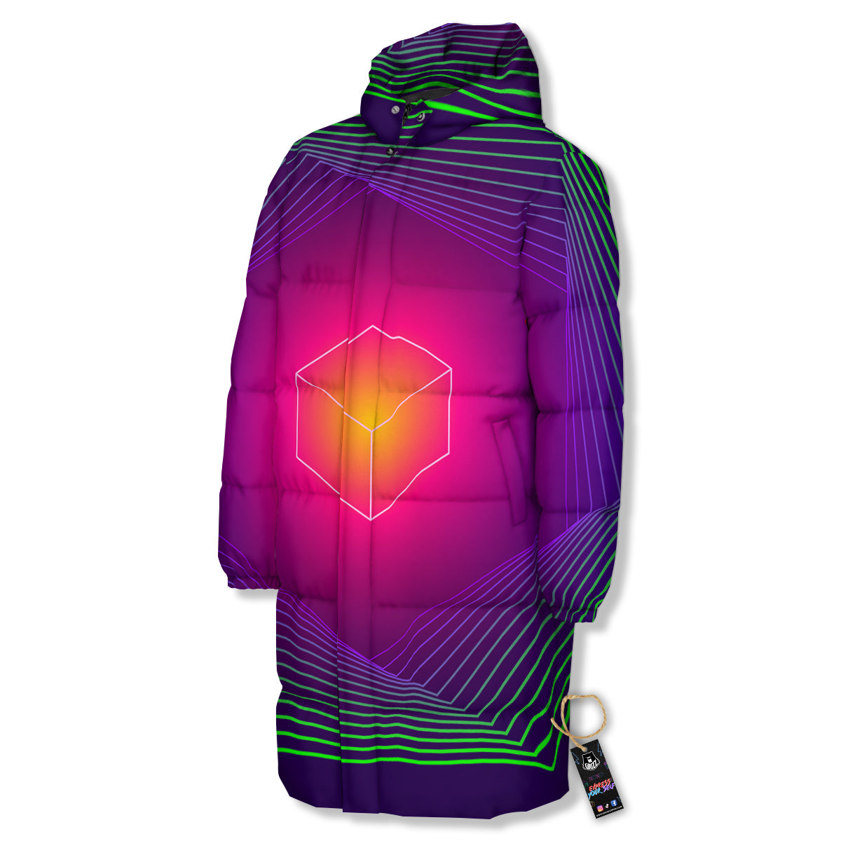 Geometric EDM Colorful Print Long Down Jacket-grizzshop