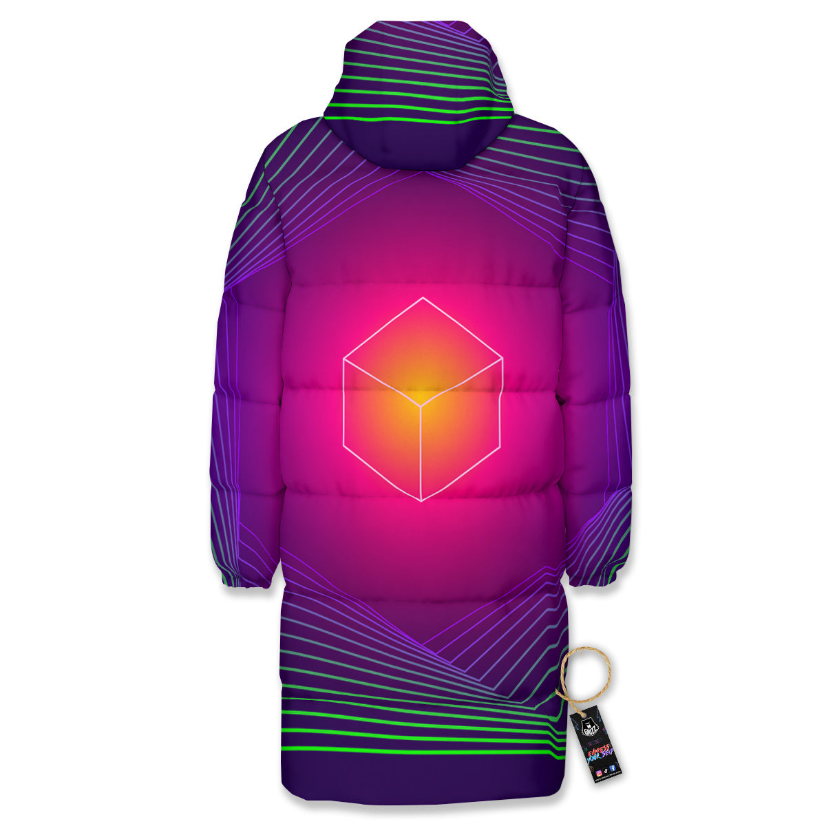 Geometric EDM Colorful Print Long Down Jacket-grizzshop