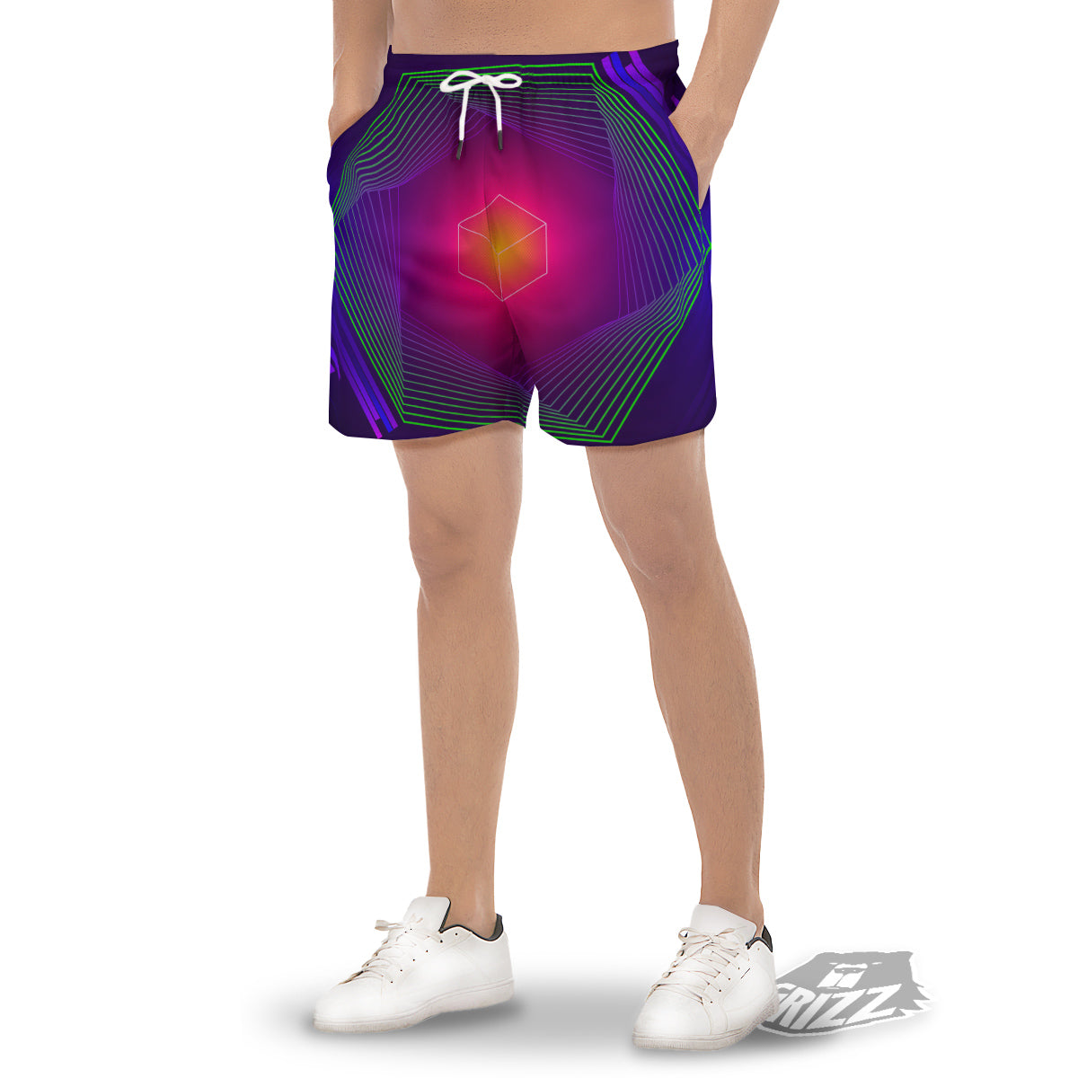 Geometric EDM Colorful Print Men's Gym Shorts-grizzshop
