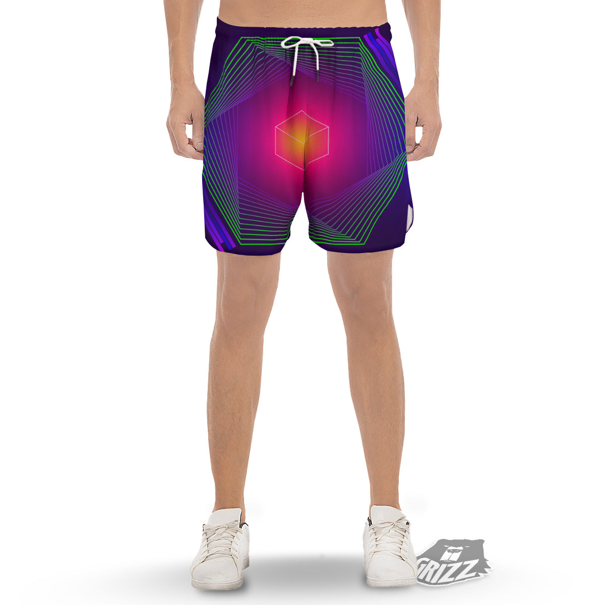 Geometric EDM Colorful Print Men's Gym Shorts-grizzshop