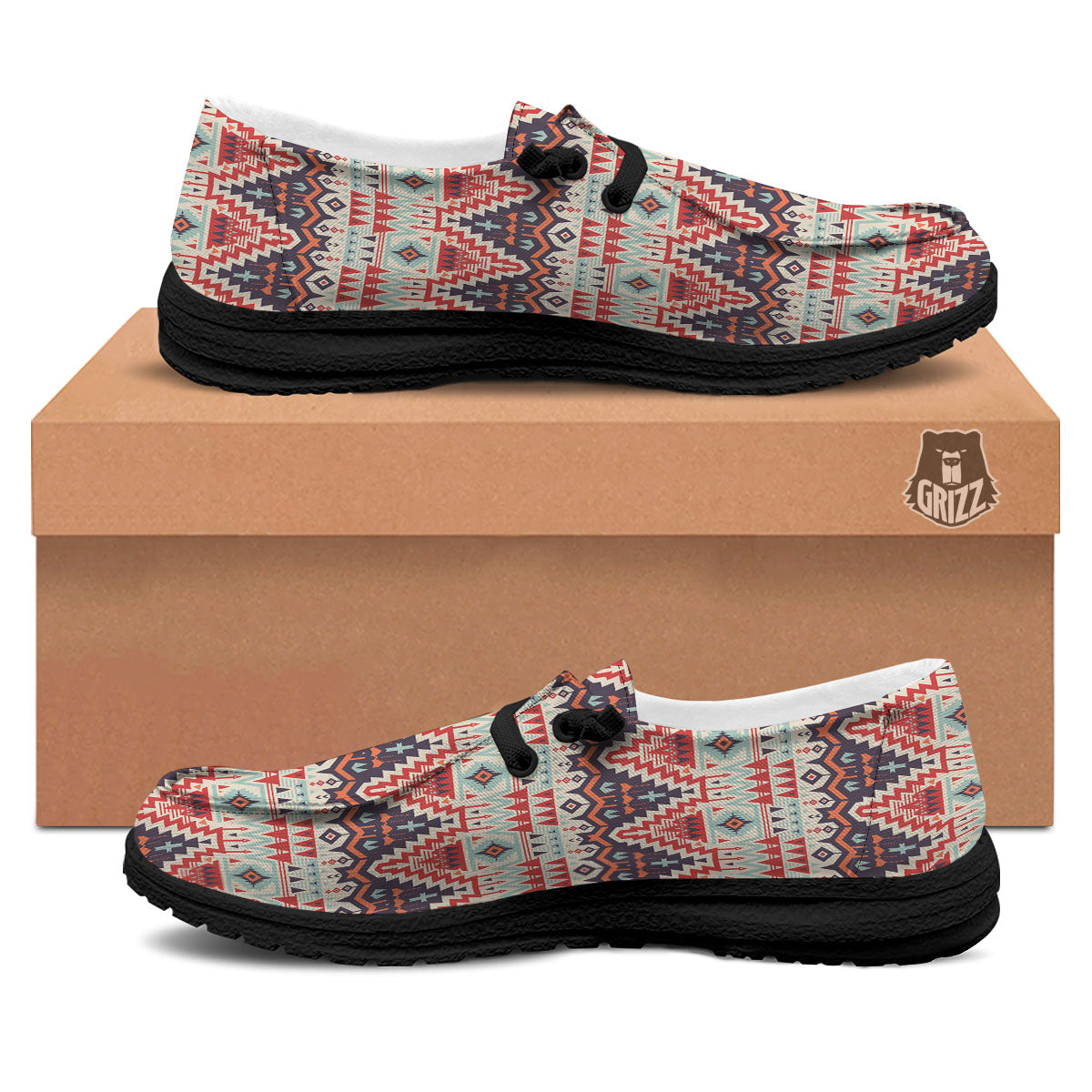 Geometric Ethnic Aztec Print Pattern Black Loafers-grizzshop