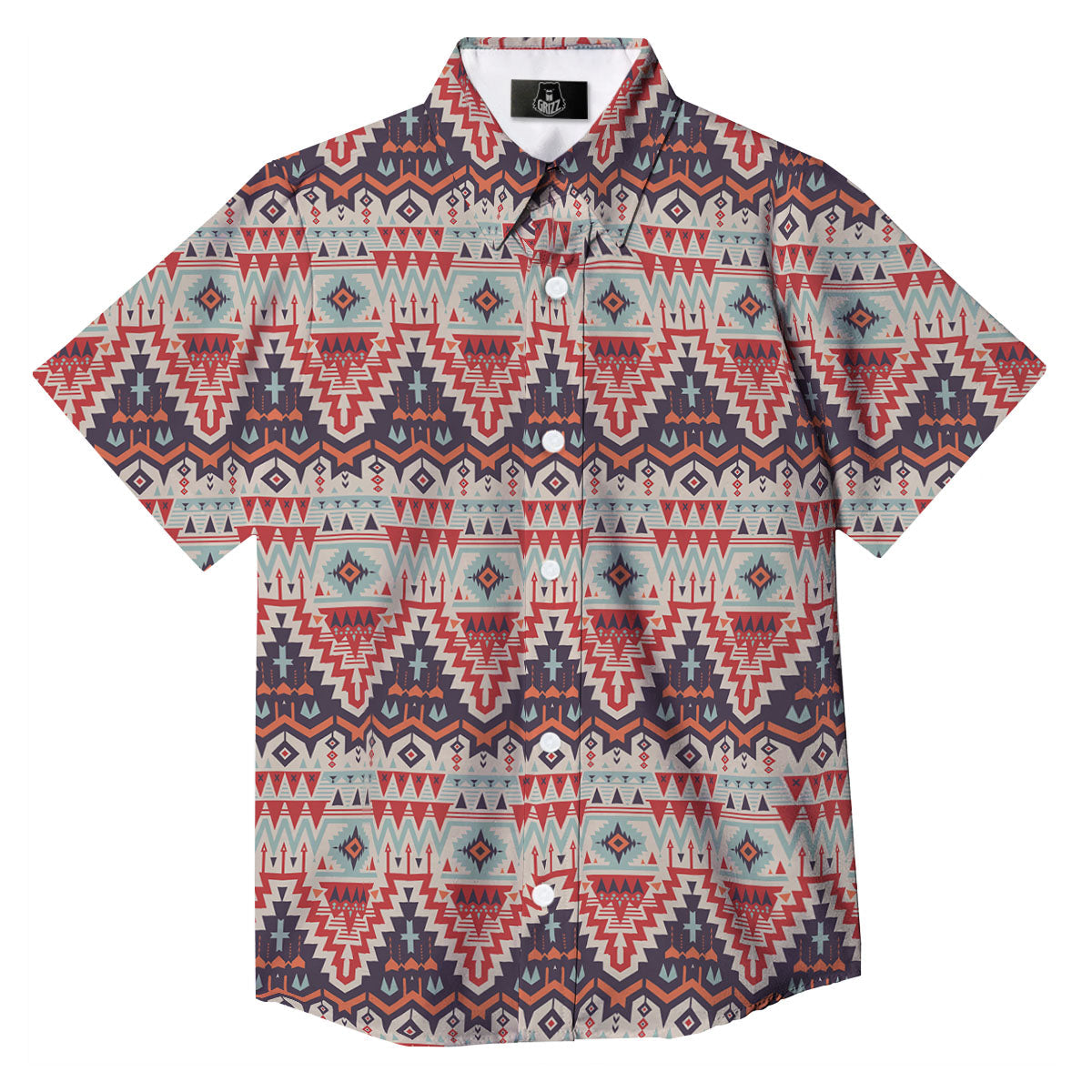 Geometric Ethnic Aztec Print Pattern Button Up Shirt-grizzshop