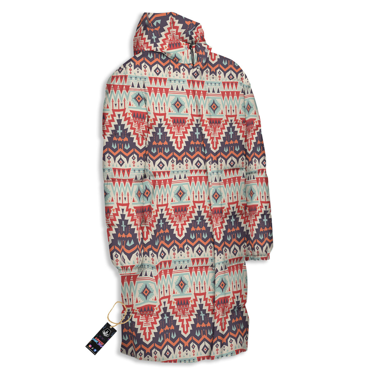 Geometric Ethnic Aztec Print Pattern Long Down Jacket-grizzshop
