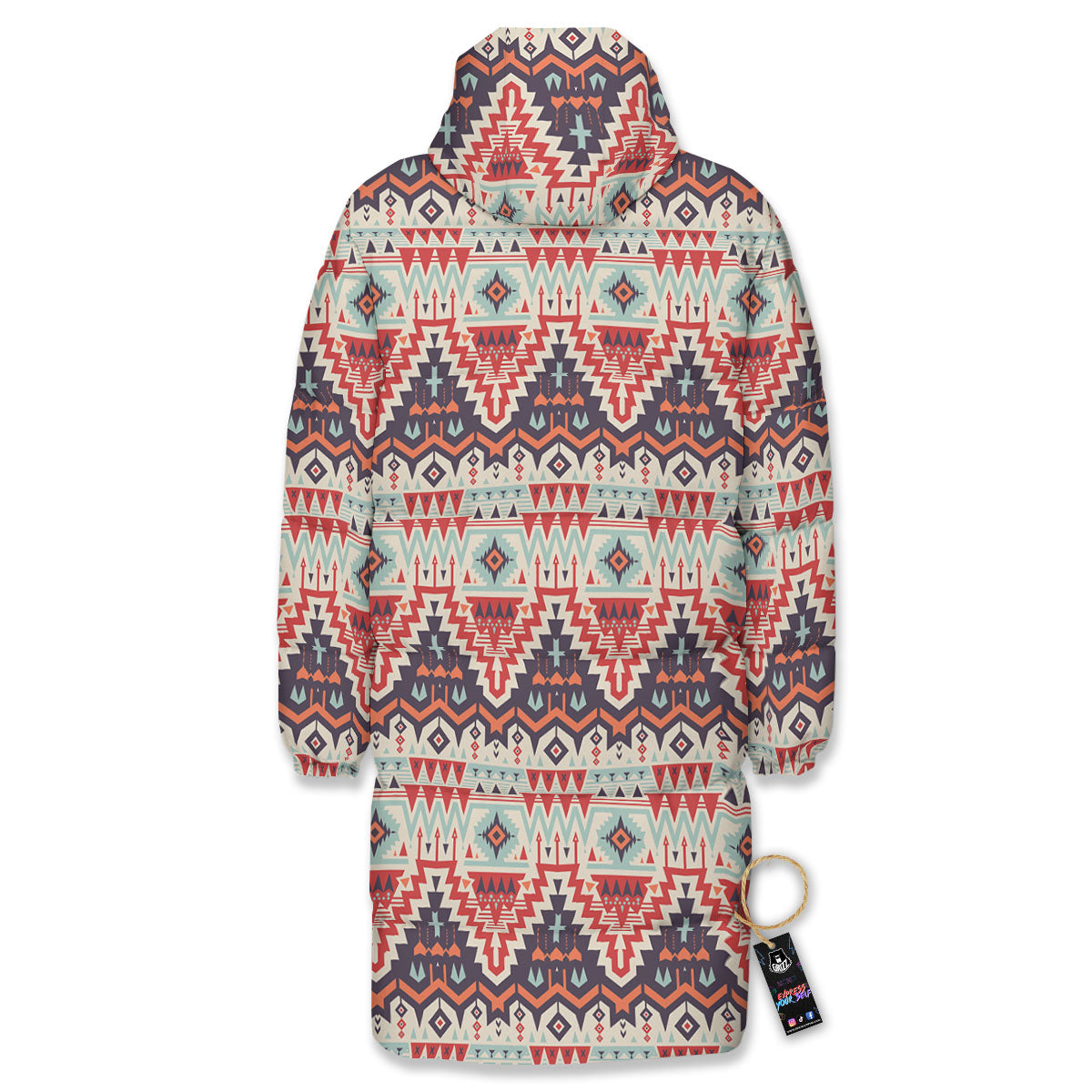 Geometric Ethnic Aztec Print Pattern Long Down Jacket-grizzshop