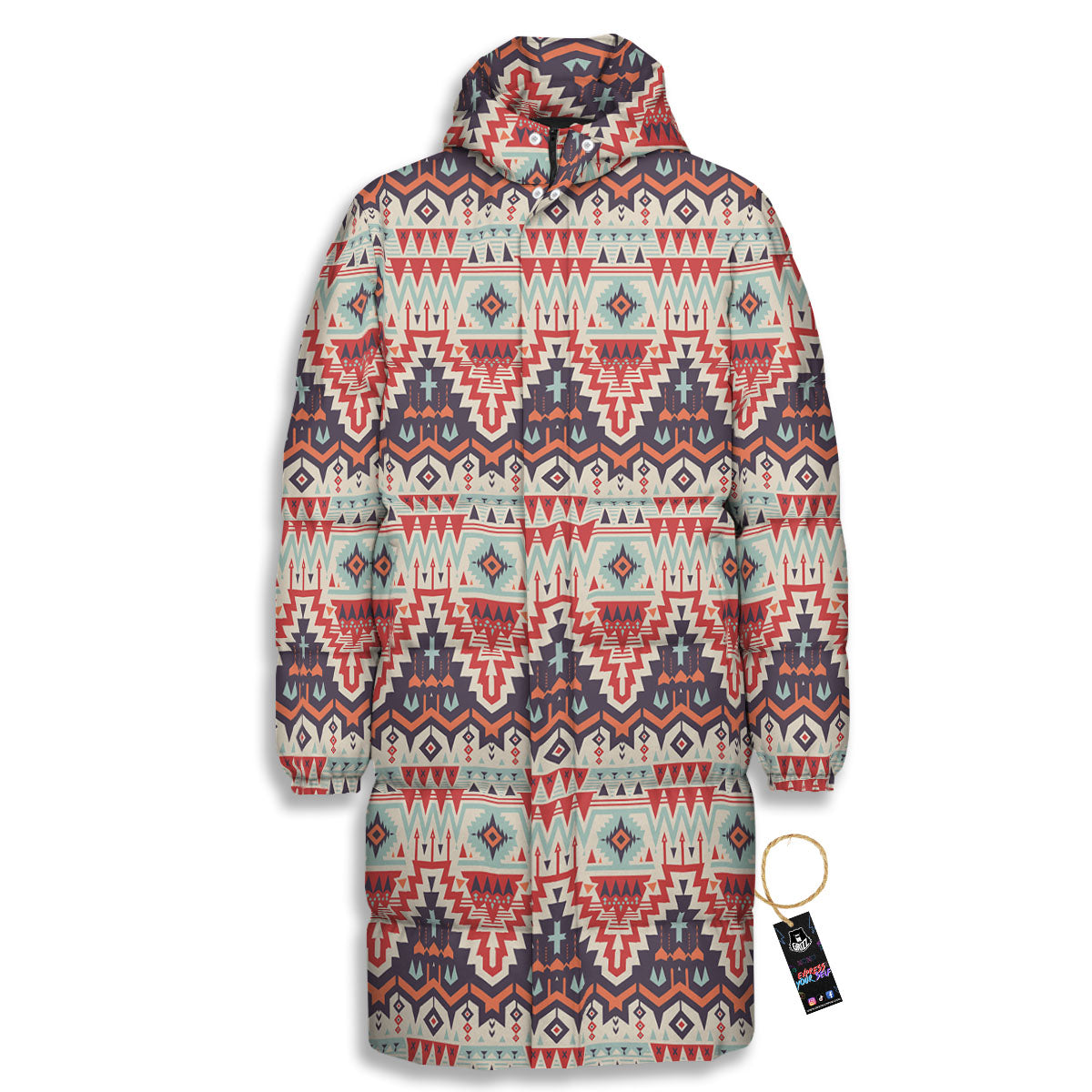 Geometric Ethnic Aztec Print Pattern Long Down Jacket-grizzshop
