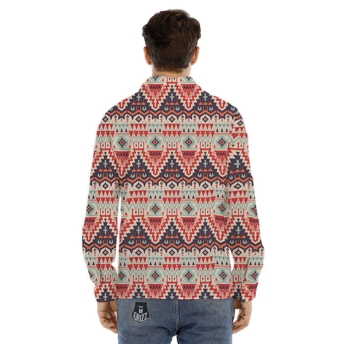 Geometric Ethnic Aztec Print Pattern Men's Dress Shirts-grizzshop