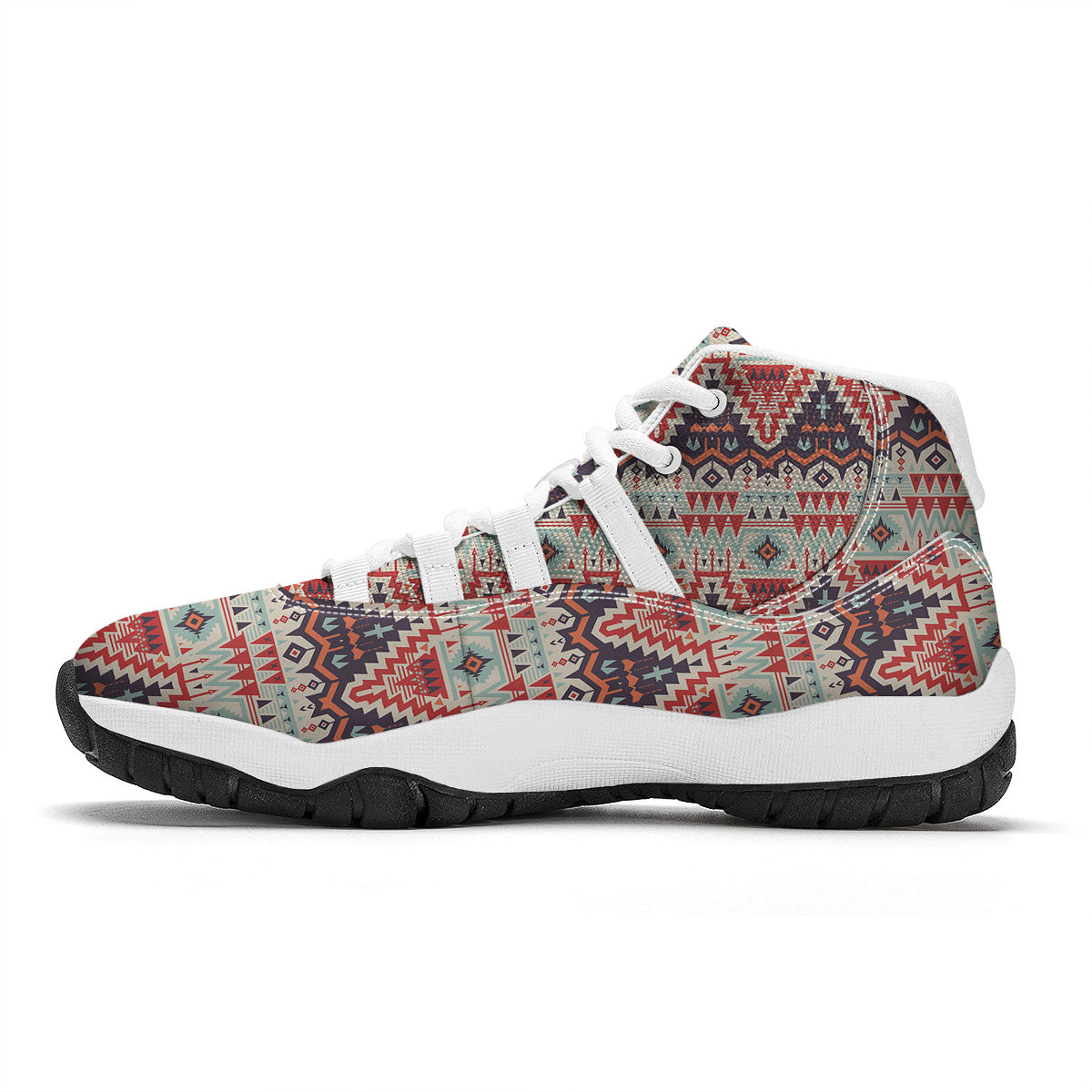 Geometric Ethnic Aztec Print Pattern White Bball Shoes-grizzshop