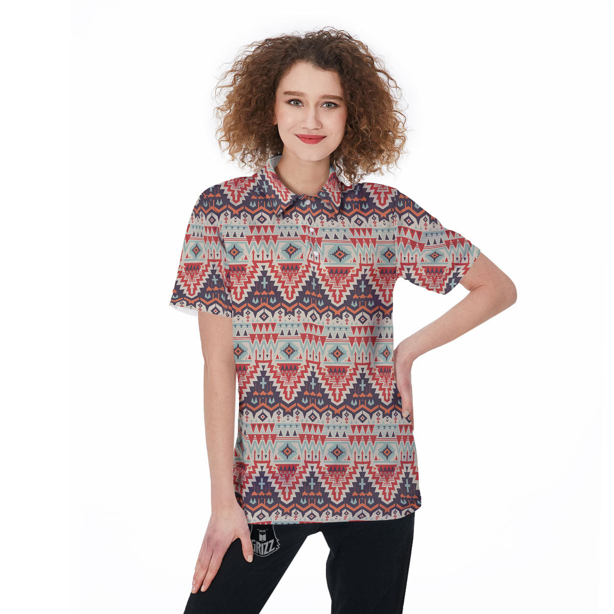 Geometric Ethnic Aztec Print Pattern Women's Golf Shirts-grizzshop