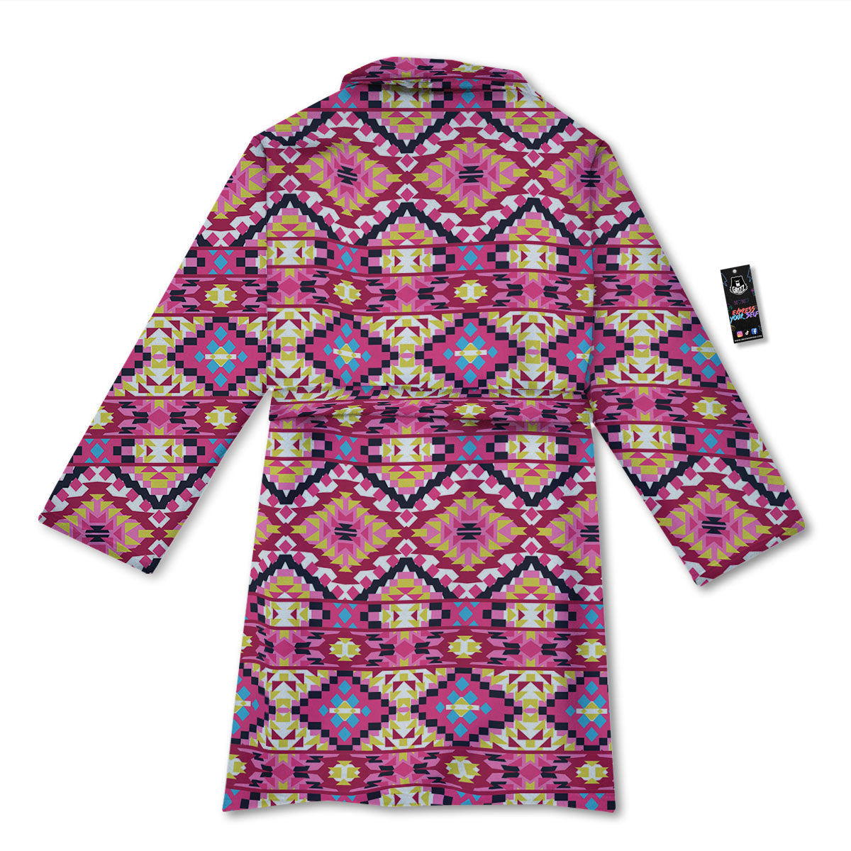Geometric Ethnic Pink Aztec Print Pattern Bathrobe-grizzshop