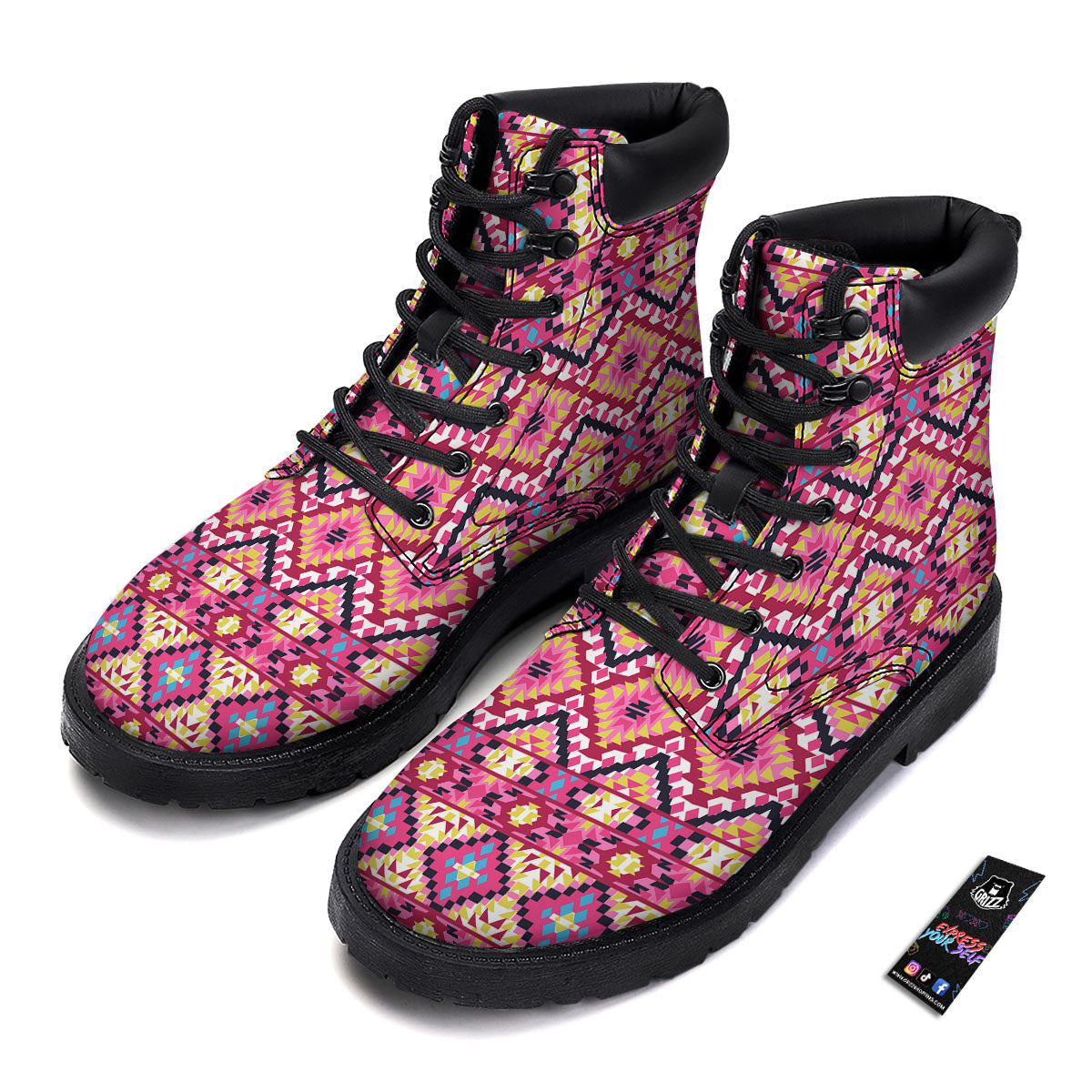 Geometric Ethnic Pink Aztec Print Pattern Boots-grizzshop