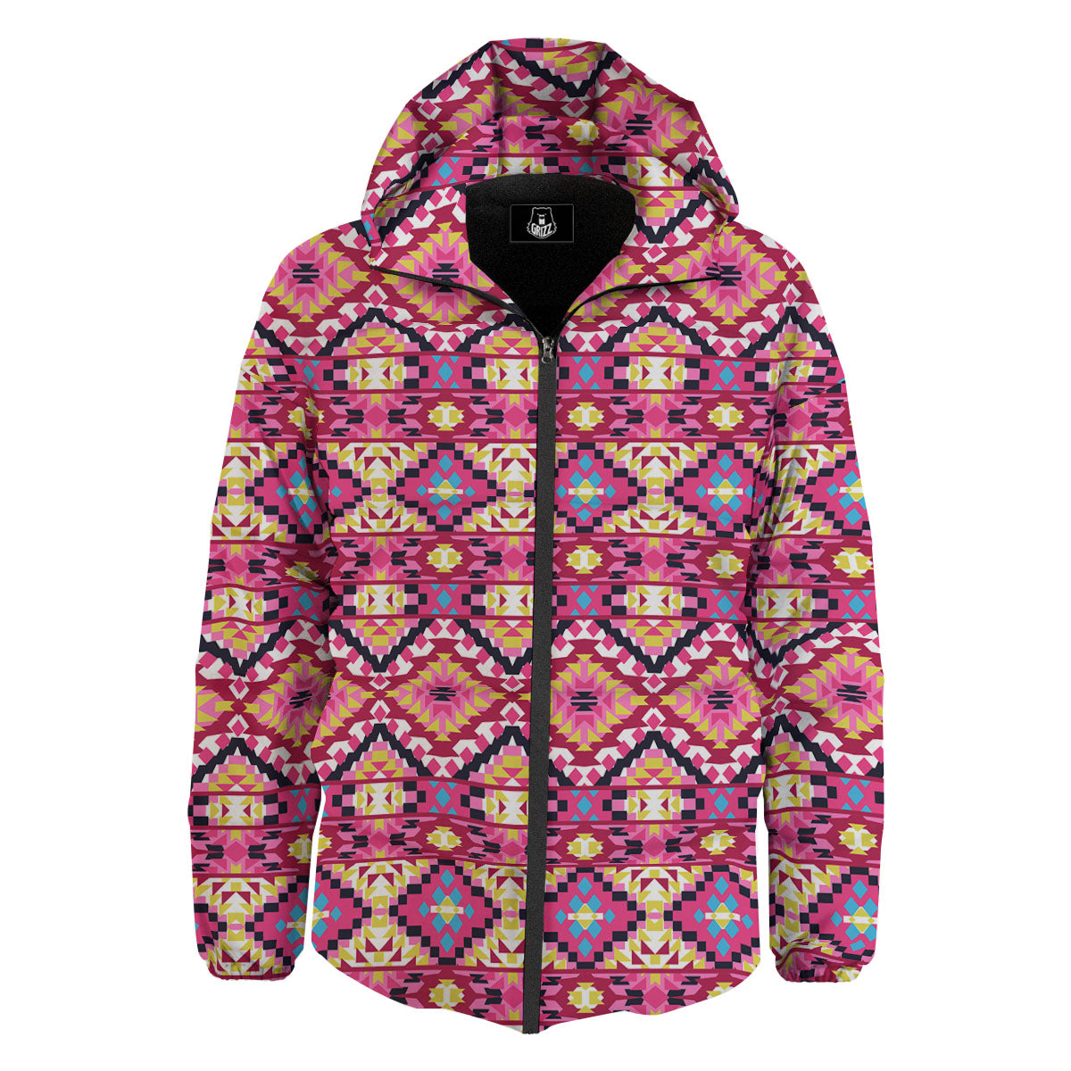 Geometric Ethnic Pink Aztec Print Pattern Down Jacket-grizzshop