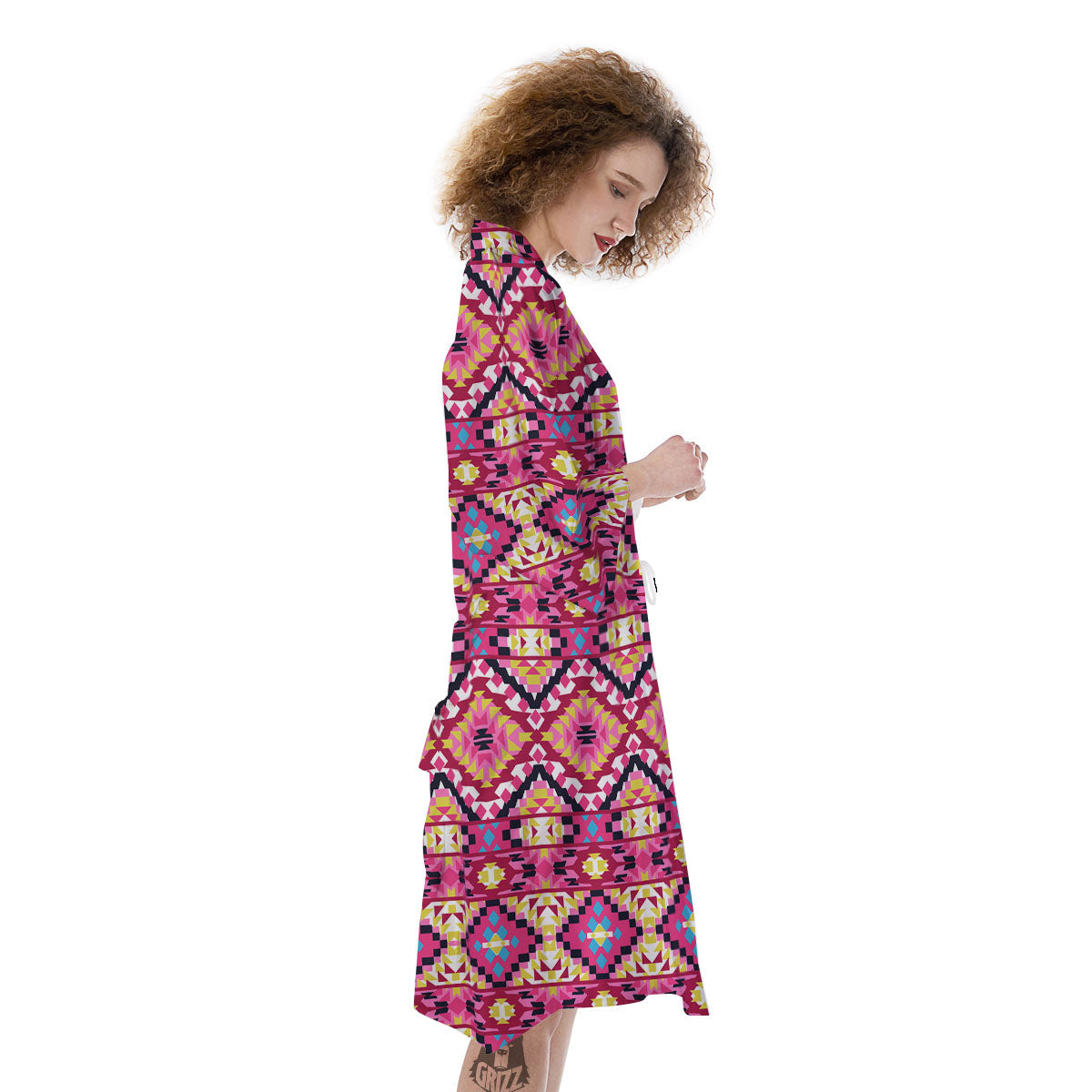 Geometric Ethnic Pink Aztec Print Pattern Kimono-grizzshop