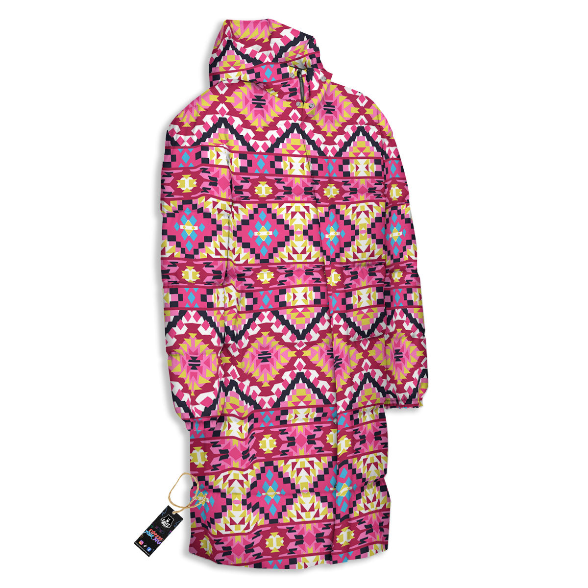 Geometric Ethnic Pink Aztec Print Pattern Long Down Jacket-grizzshop