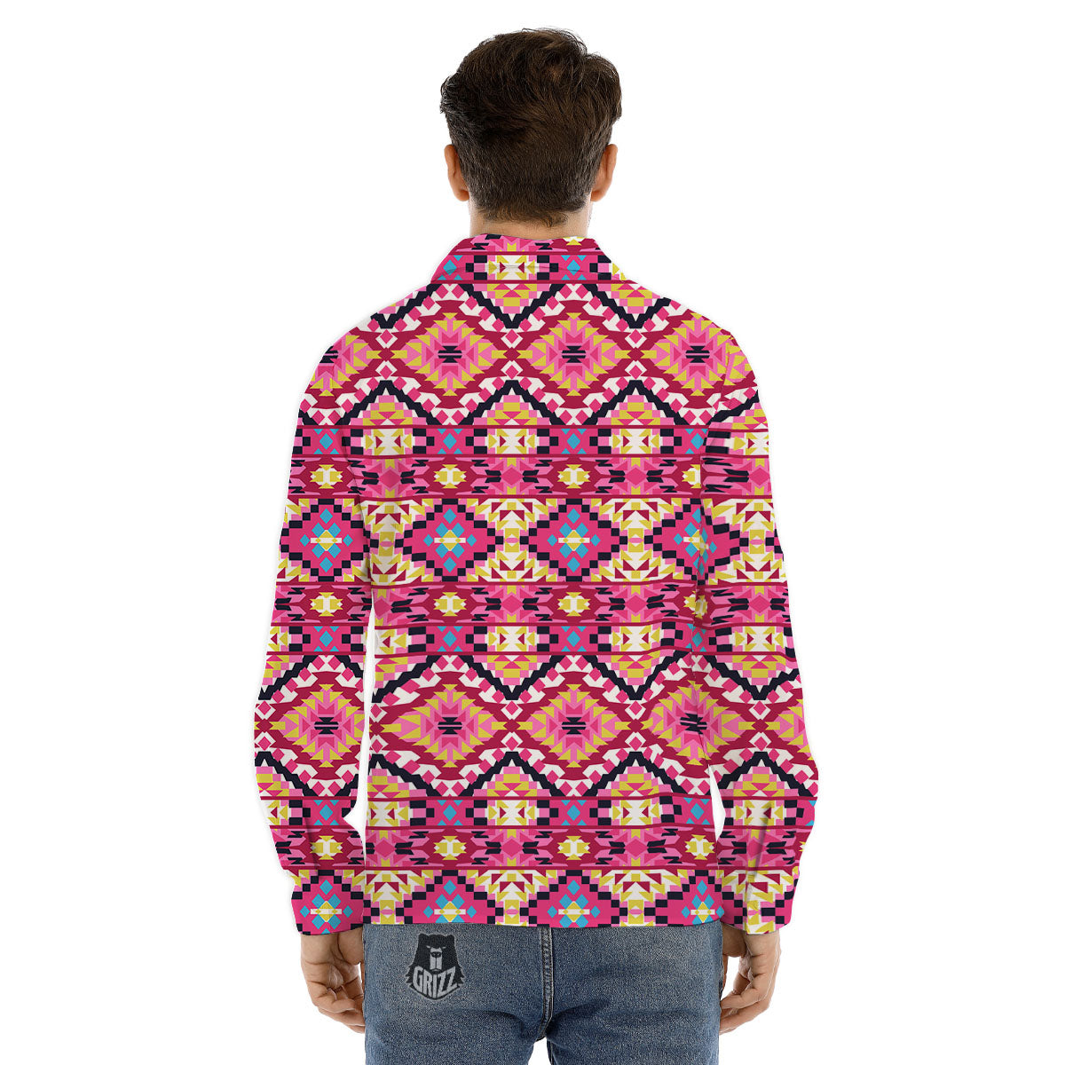 Geometric Ethnic Pink Aztec Print Pattern Men's Dress Shirts-grizzshop