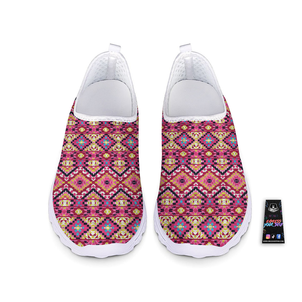 Geometric Ethnic Pink Aztec Print Pattern Nurse Shoes-grizzshop