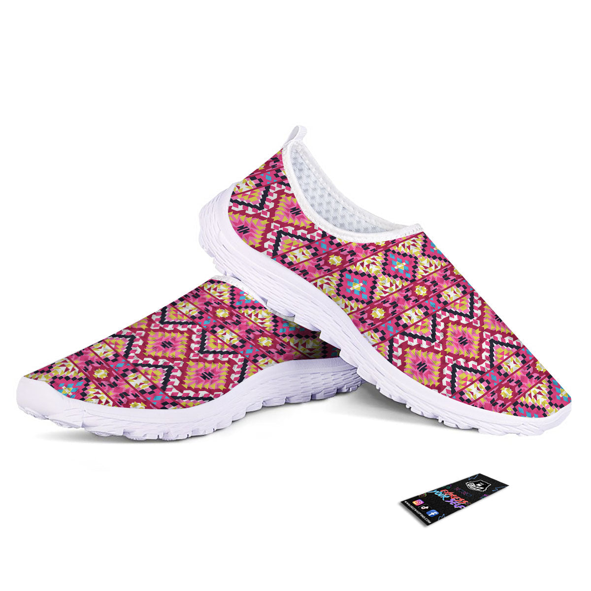 Geometric Ethnic Pink Aztec Print Pattern Nurse Shoes-grizzshop