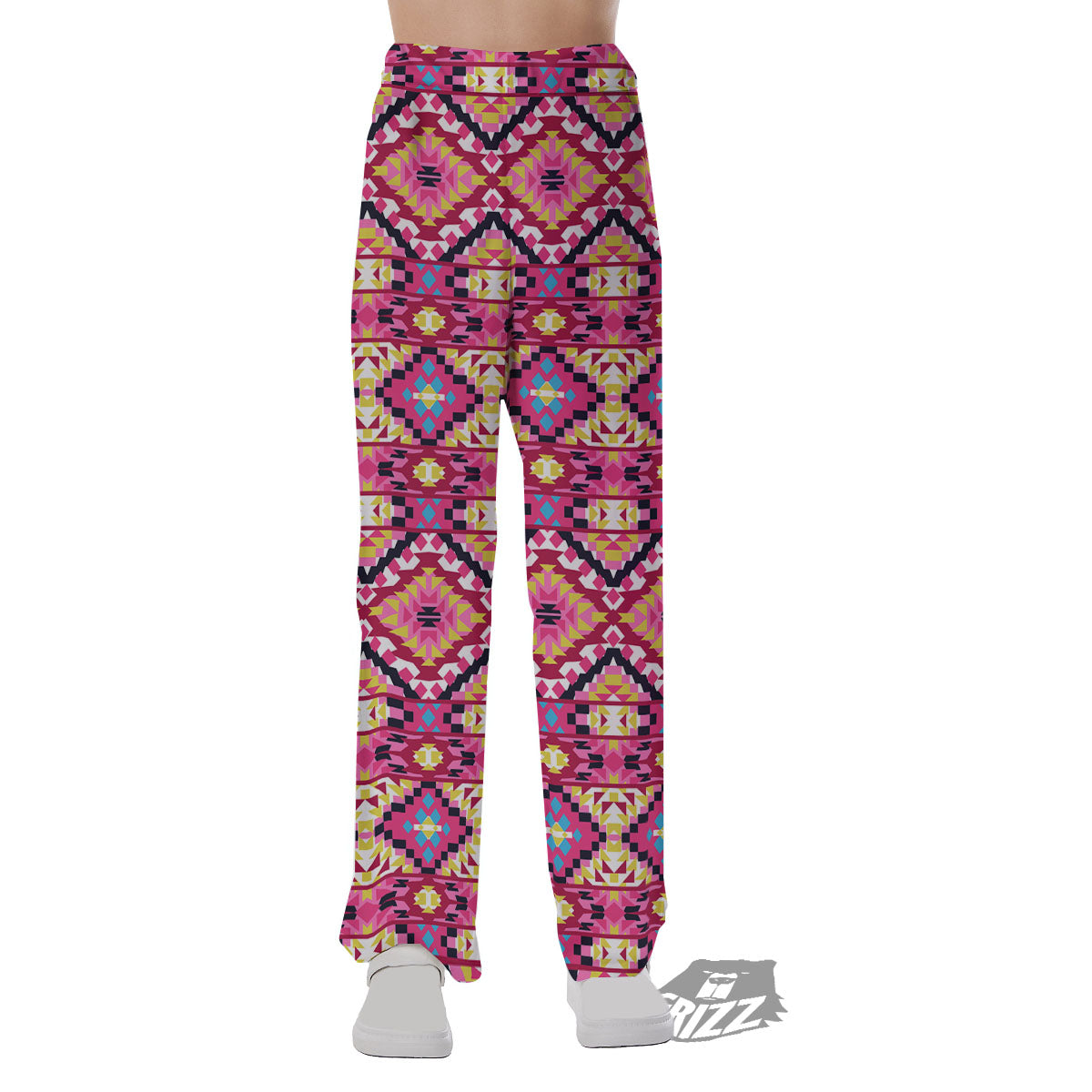 Geometric Ethnic Pink Aztec Print Pattern Pajama Pants-grizzshop