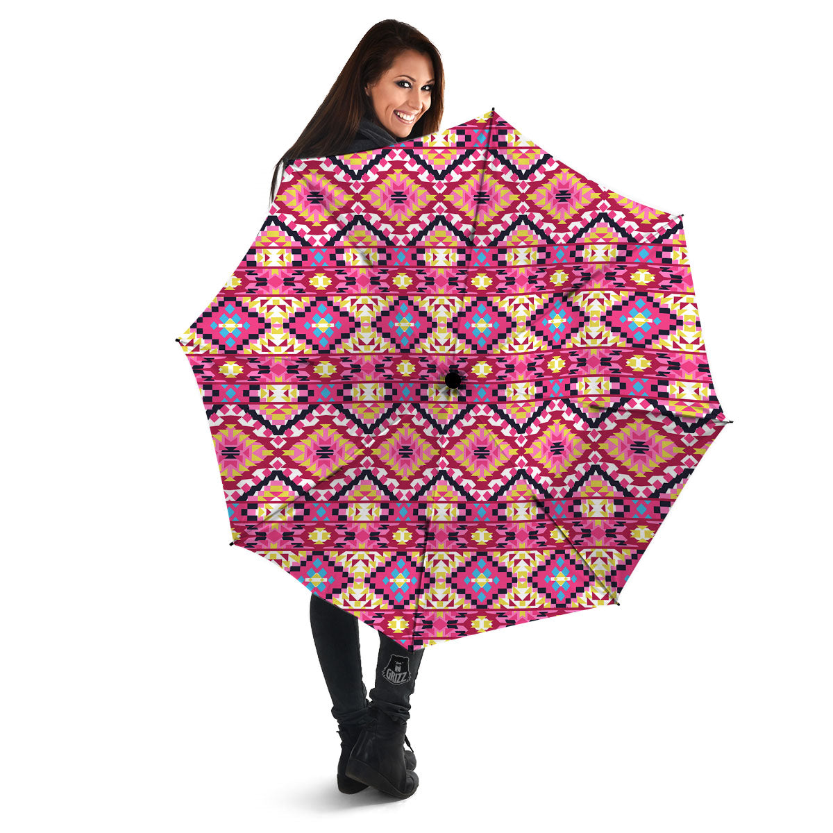 Geometric Ethnic Pink Aztec Print Pattern Umbrella-grizzshop