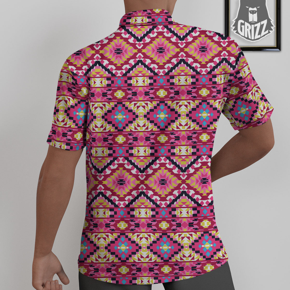Geometric Ethnic Pink Aztec Print Pattern Untucked Shirts-grizzshop