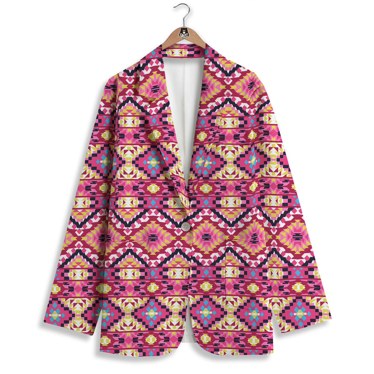 Geometric Ethnic Pink Aztec Print Pattern Women's Blazer-grizzshop