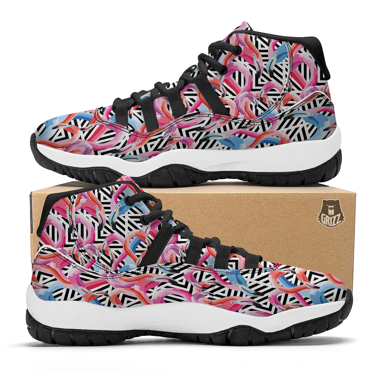 Geometric Flamingo Black Bball Shoes-grizzshop