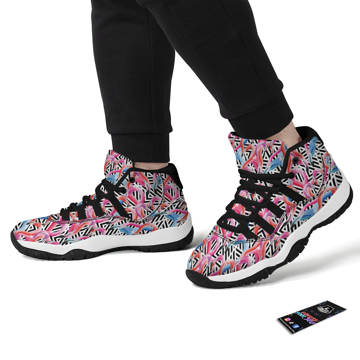 Geometric Flamingo Black Bball Shoes-grizzshop