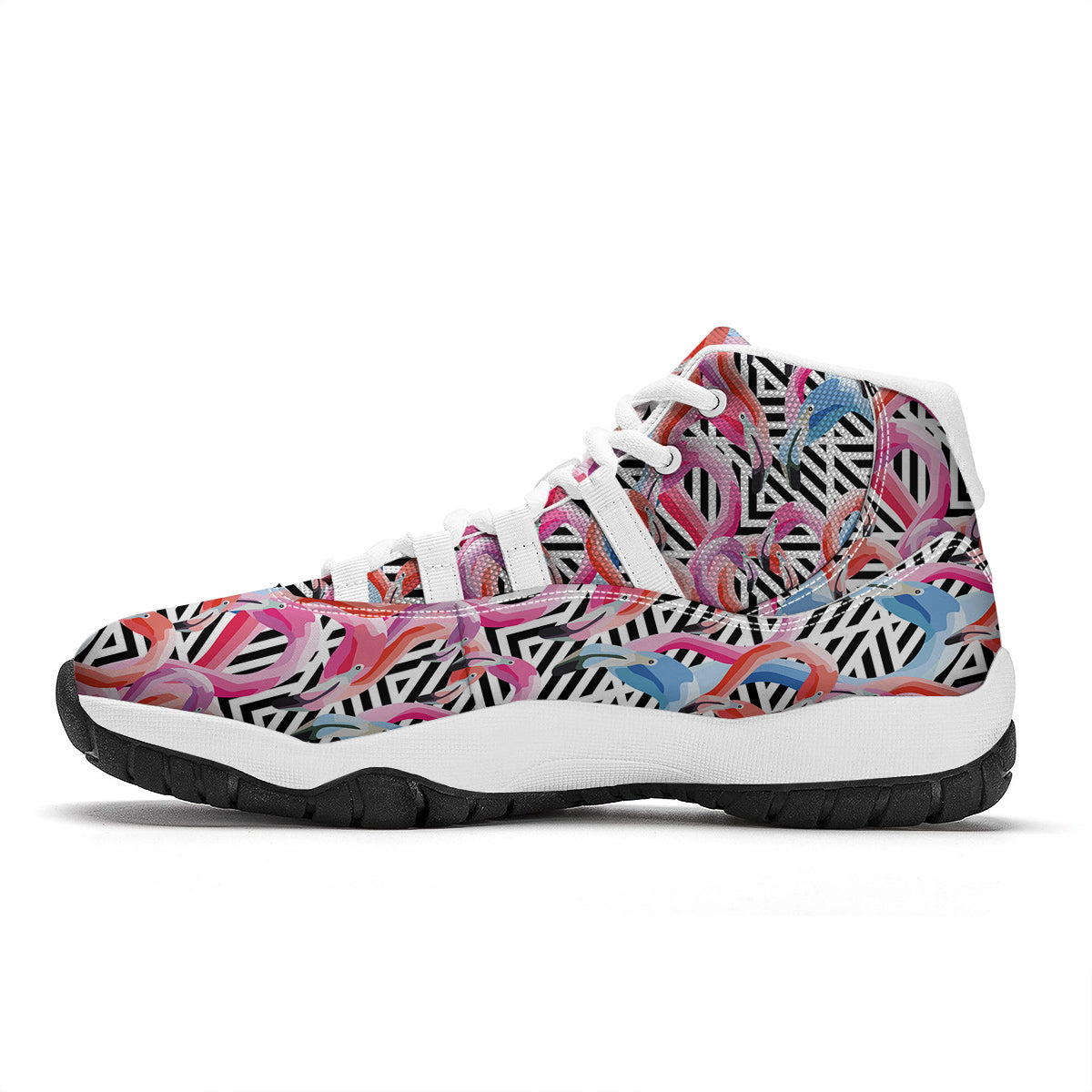 Geometric Flamingo White Bball Shoes-grizzshop