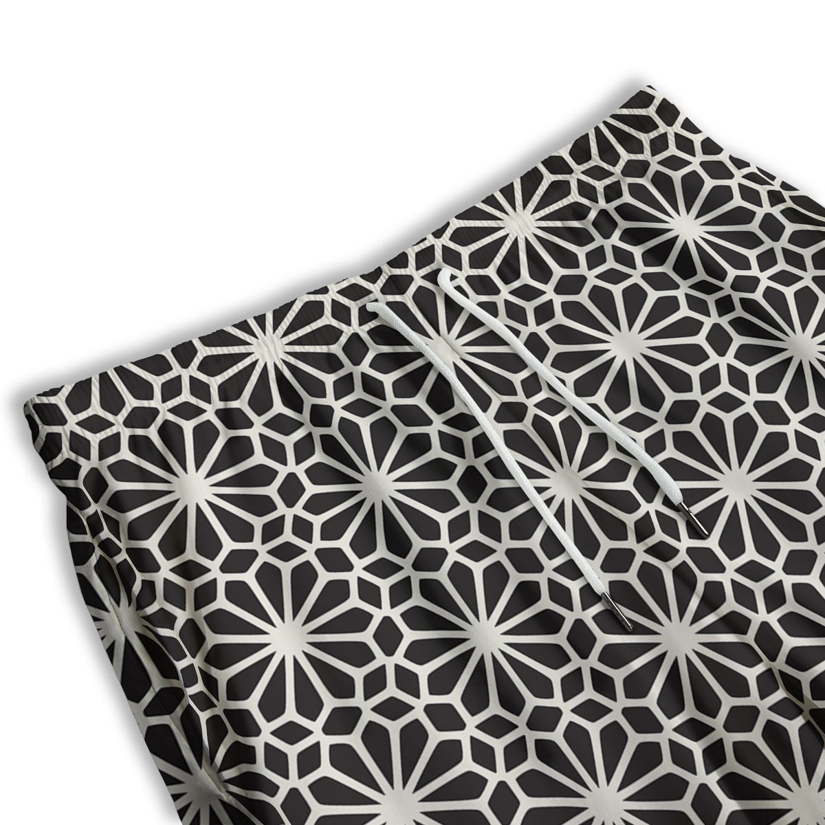 Geometric Floral White And Black Print Men's Athletic Shorts