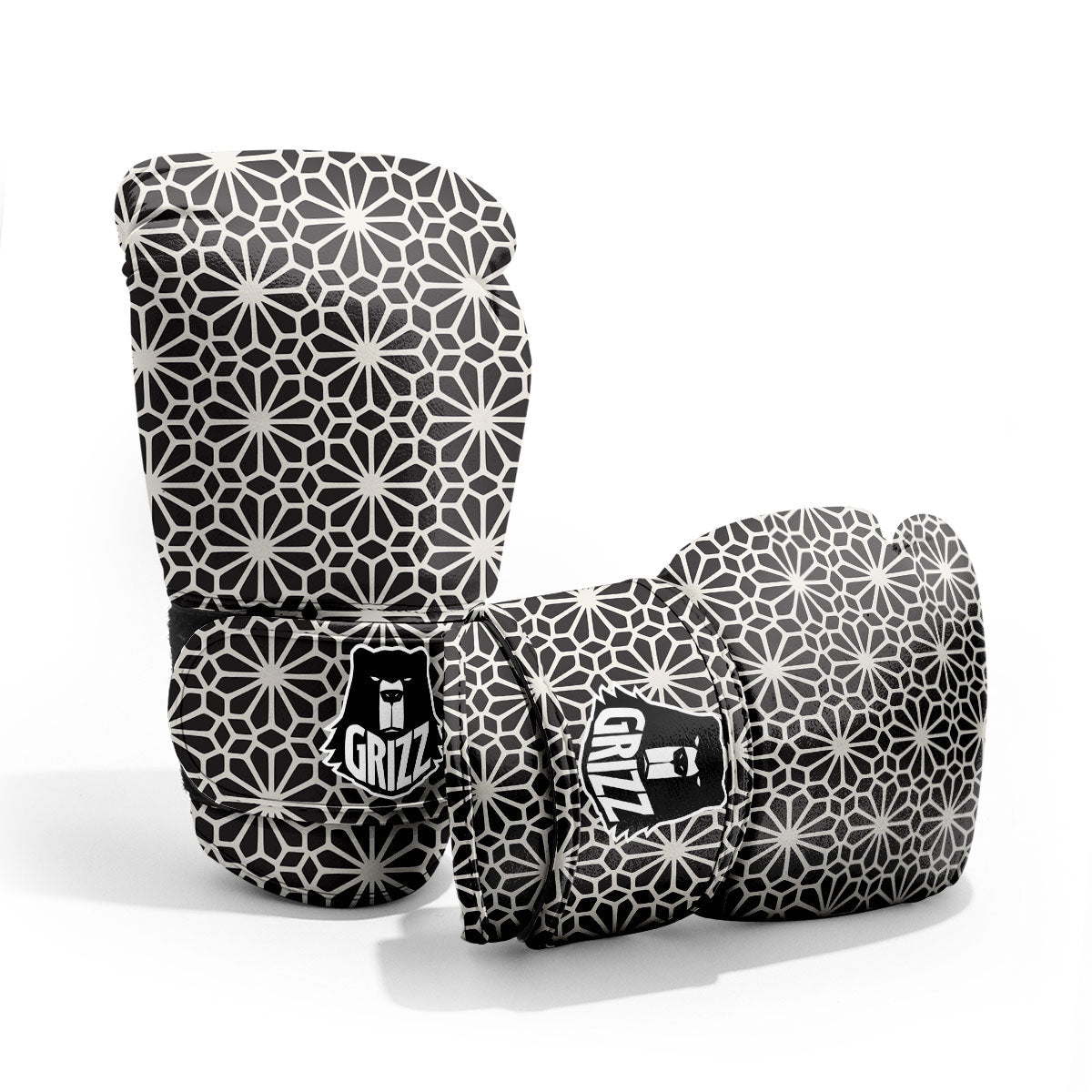 Geometric Floral White And Black Print Pro Boxing Glove