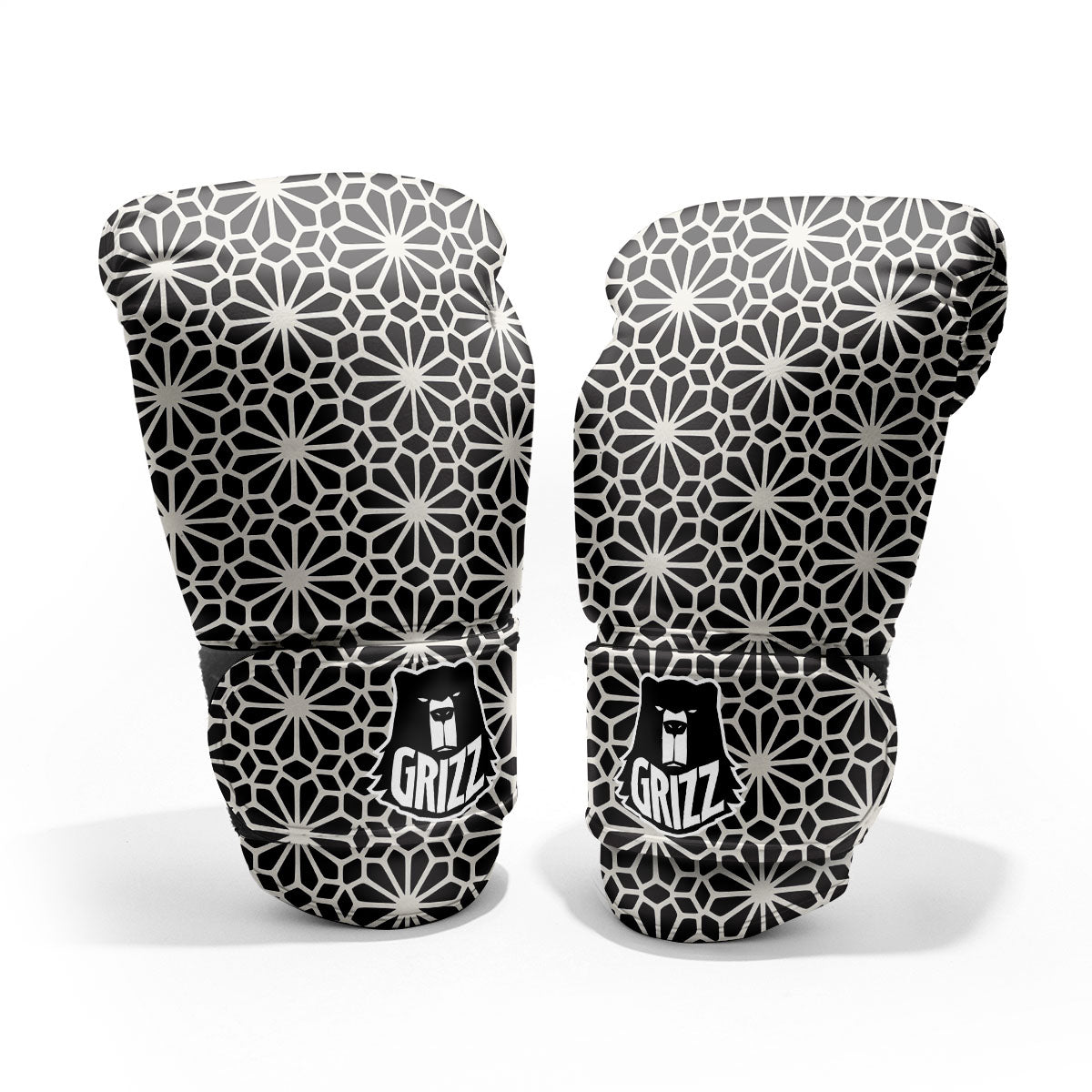Geometric Floral White And Black Print Pro Boxing Glove