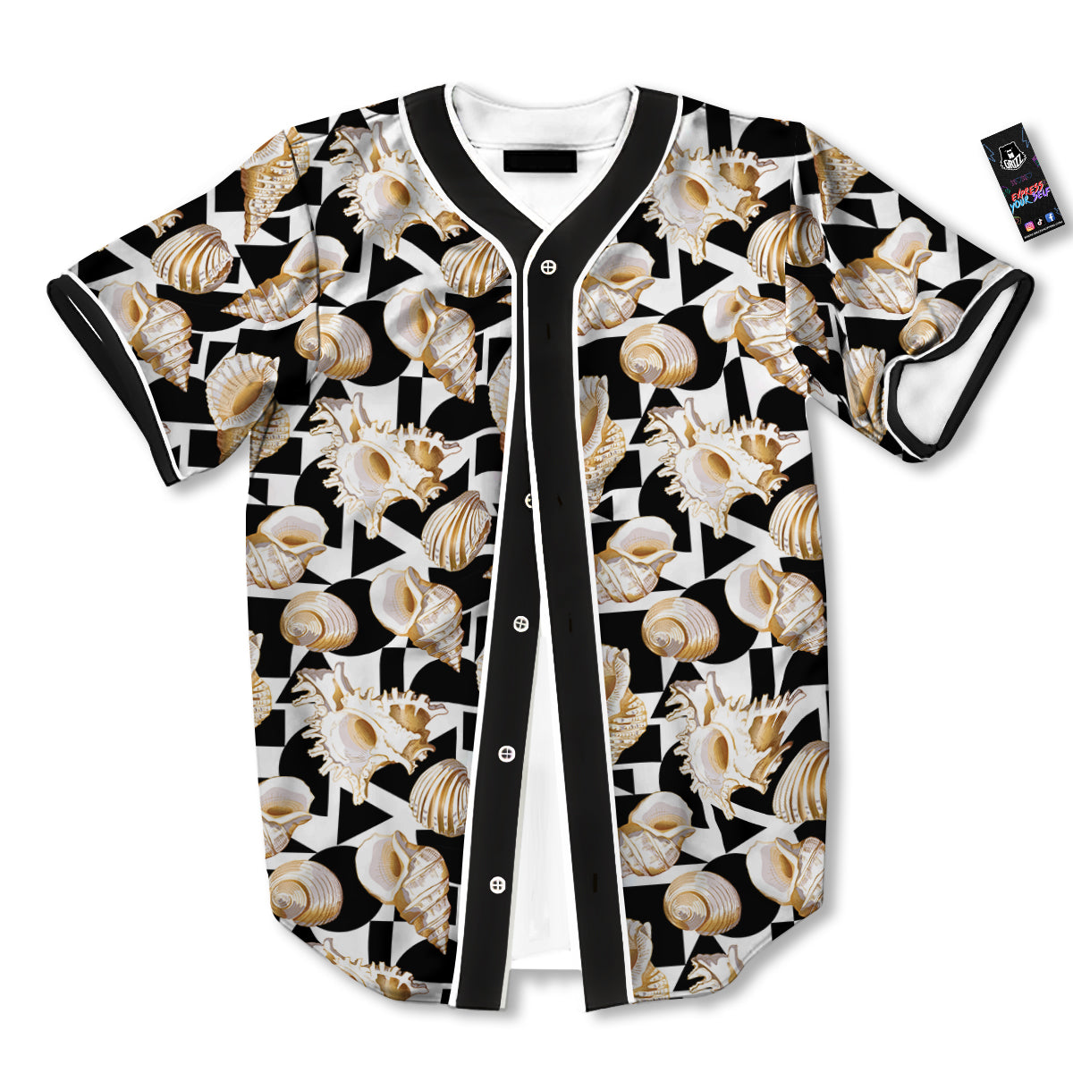 Geometric Gold Sea Shell Print Pattern Baseball Jersey-grizzshop