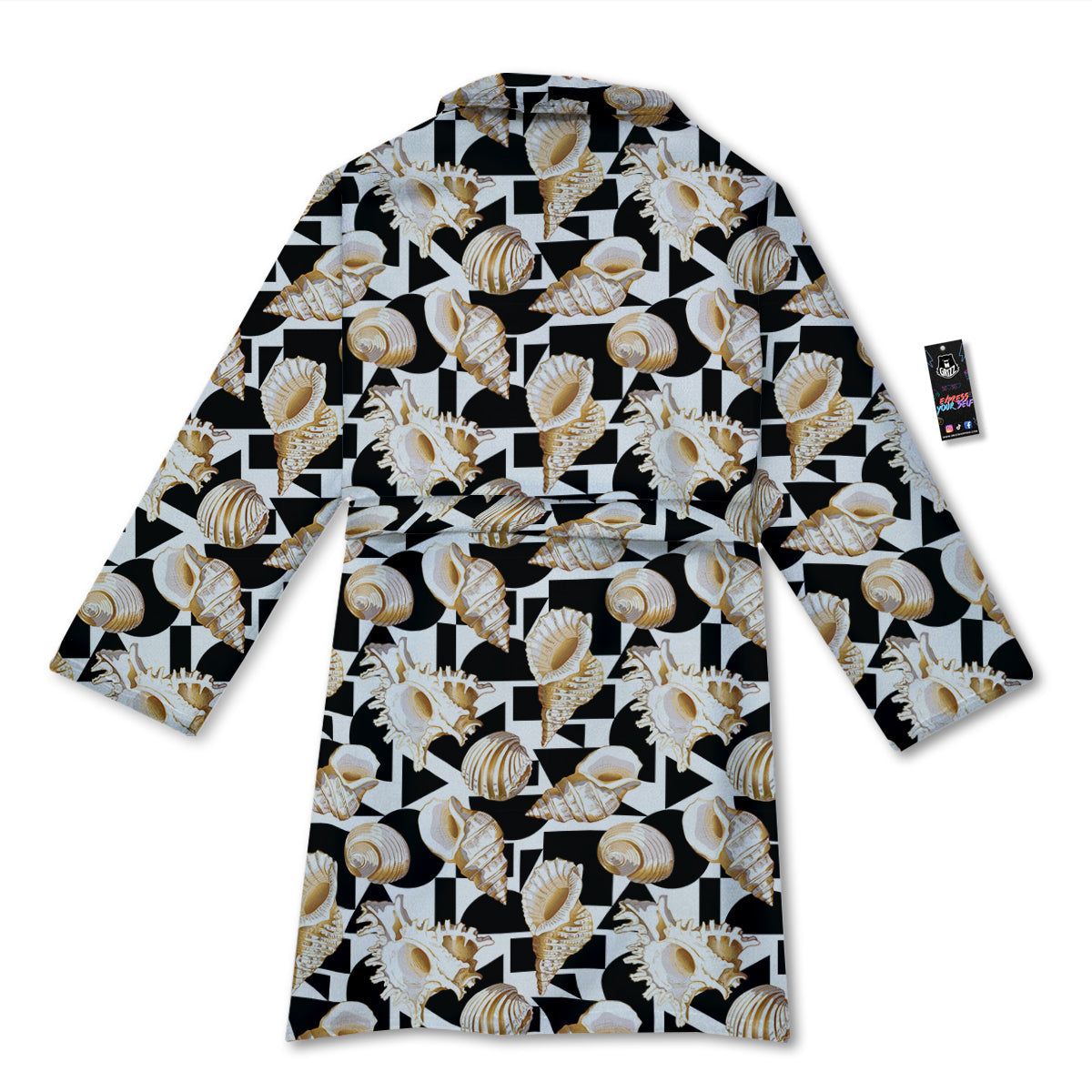 Geometric Gold Sea Shell Print Pattern Bathrobe-grizzshop