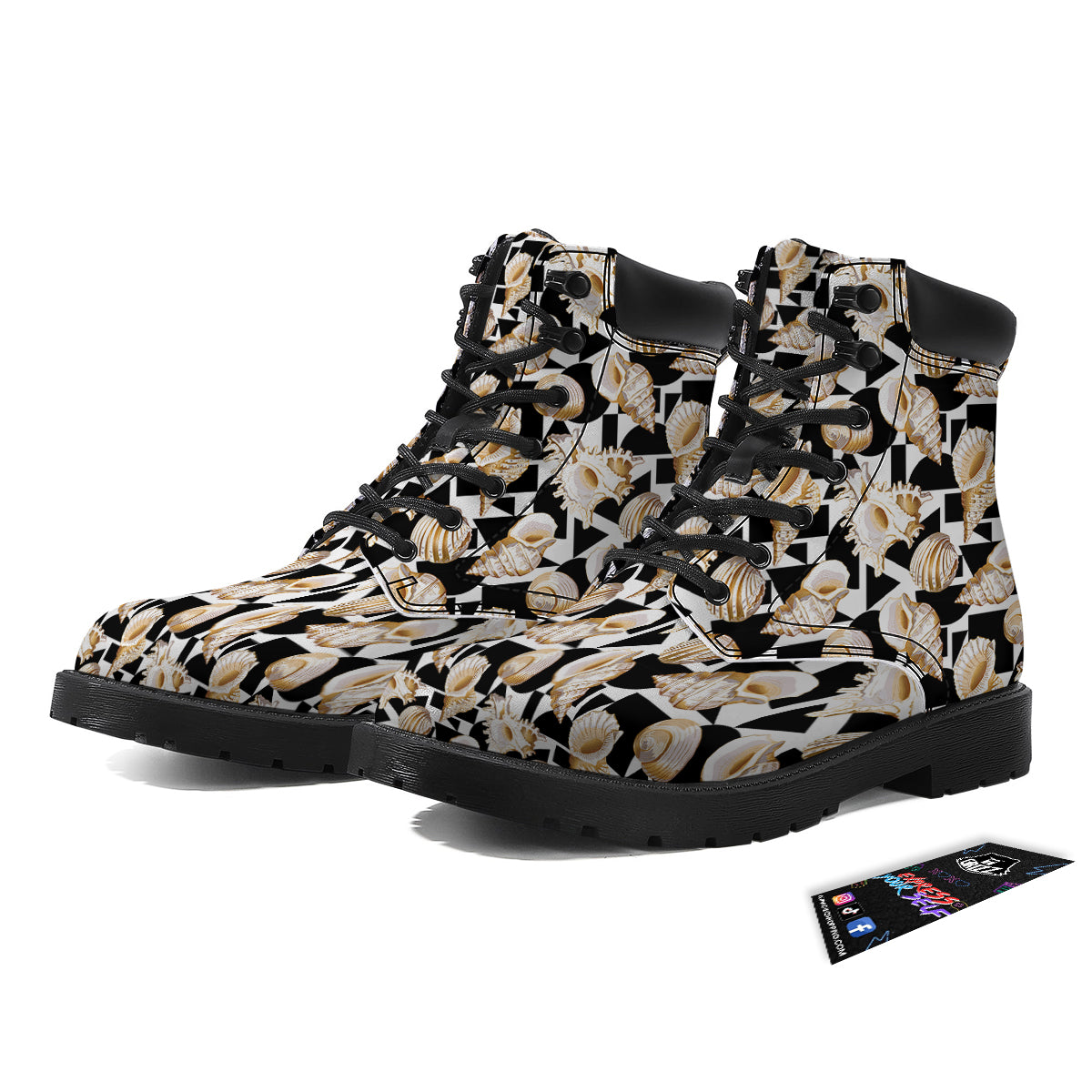 Geometric Gold Sea Shell Print Pattern Boots-grizzshop