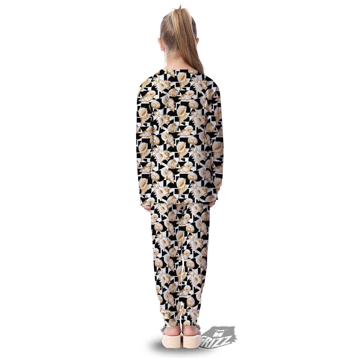 Geometric Gold Sea Shell Print Pattern Kid's Pajamas-grizzshop