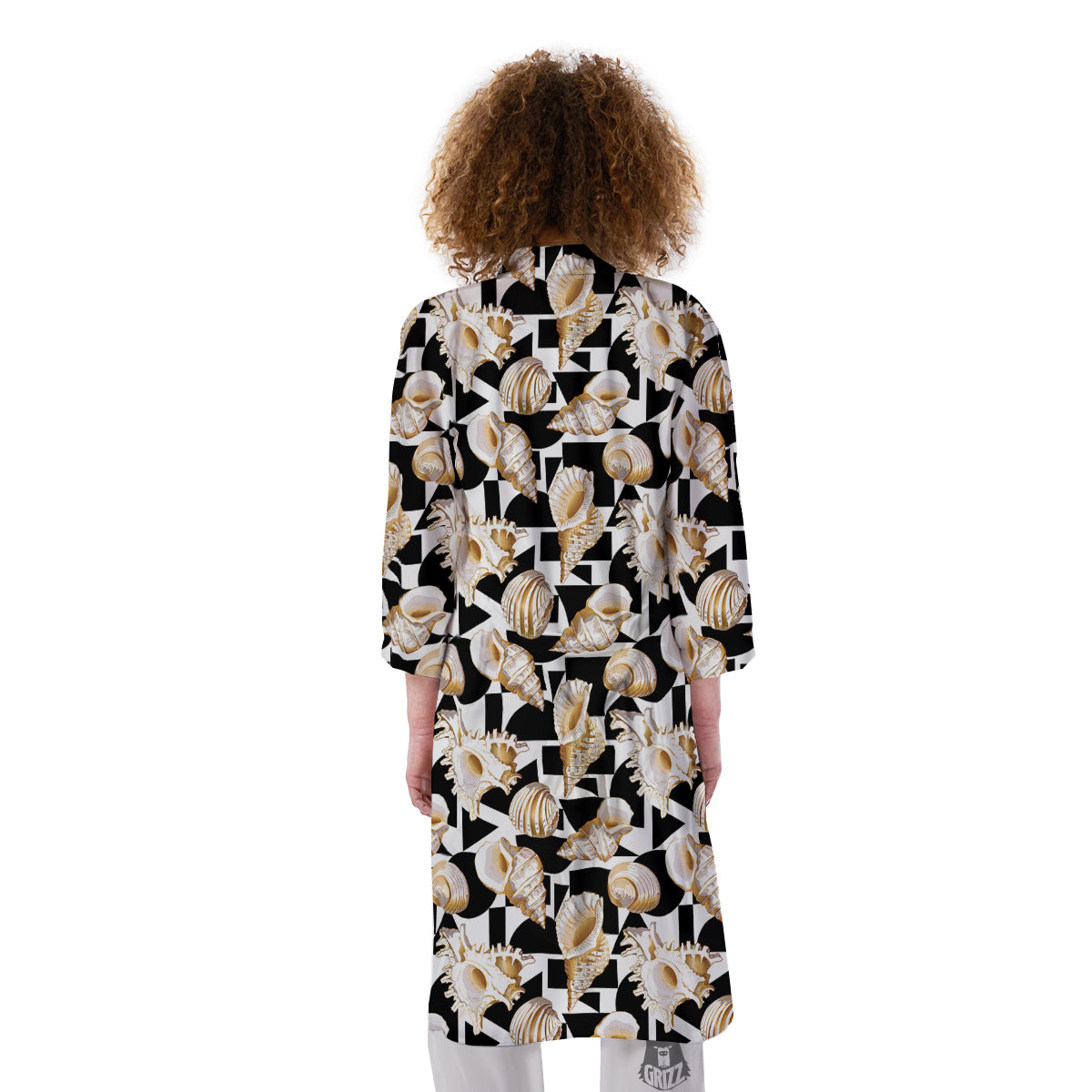 Geometric Gold Sea Shell Print Pattern Kimono-grizzshop