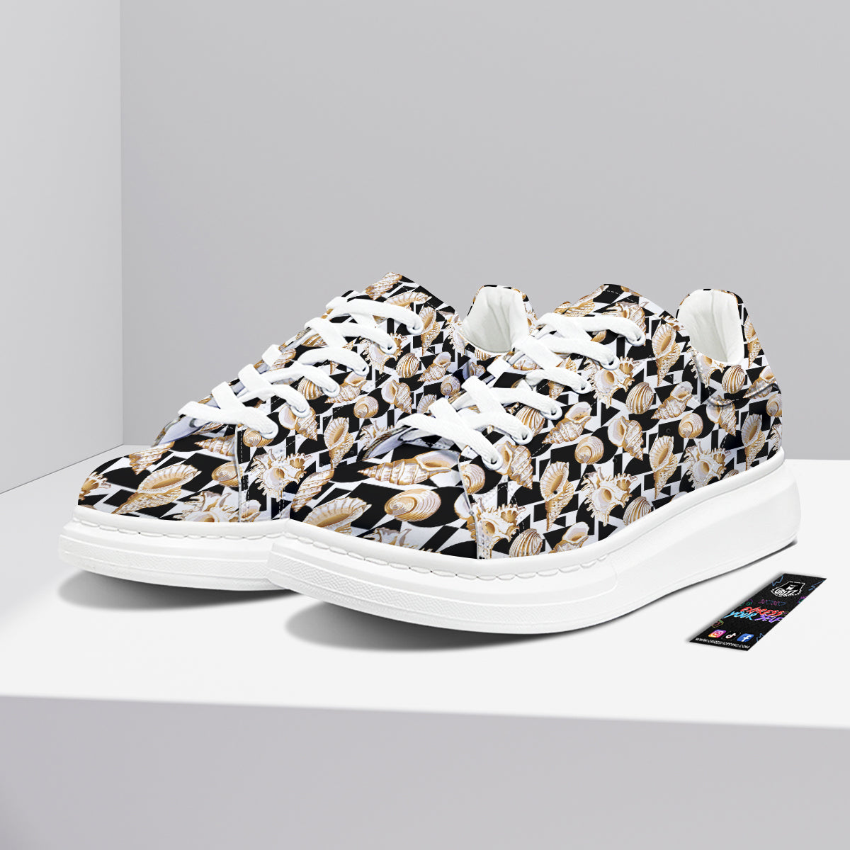 Geometric Gold Sea Shell Print Pattern Platform Shoes-grizzshop