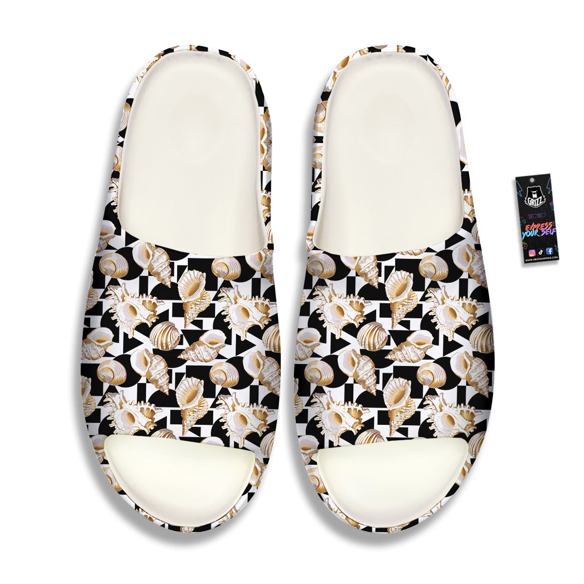 Geometric Gold Sea Shell Print Pattern Sandals-grizzshop