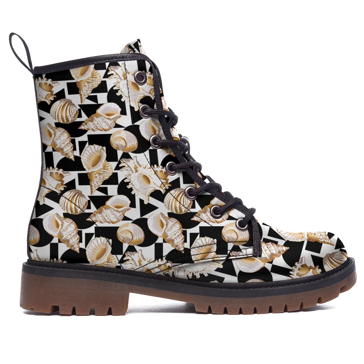 Geometric Gold Sea Shell Print Pattern Work Boots-grizzshop