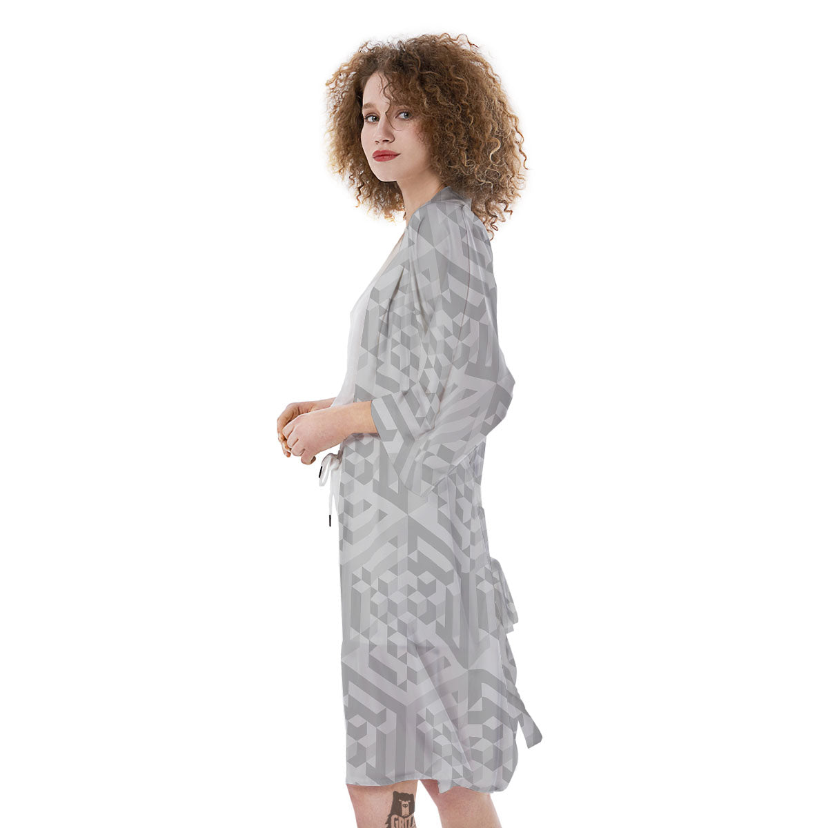 Geometric Grey Polygonal Print Kimono-grizzshop