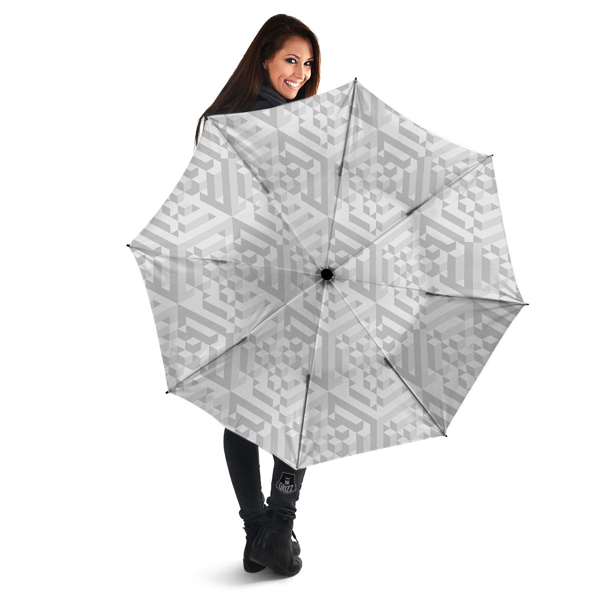 Geometric Grey Polygonal Print Umbrella-grizzshop