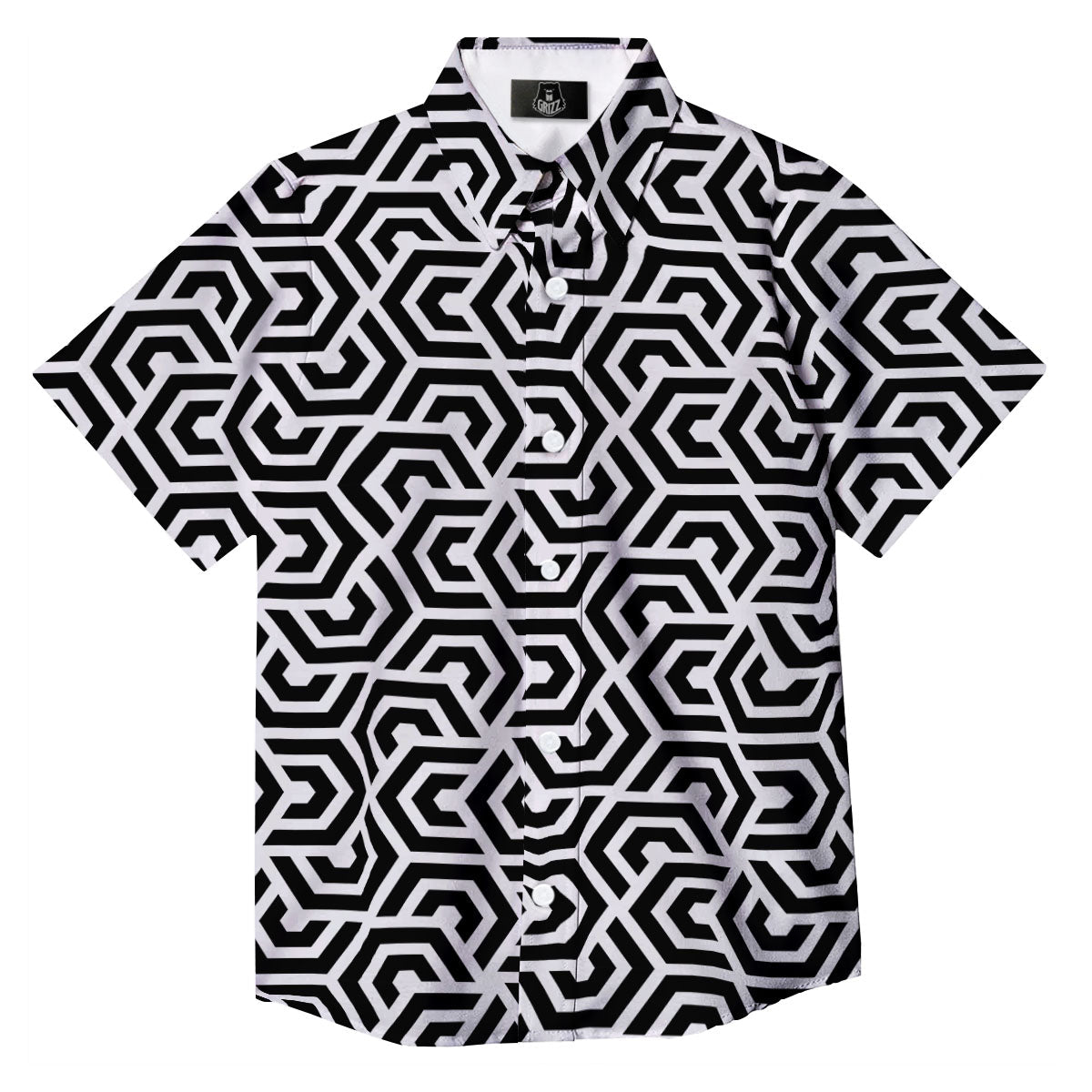 Geometric Hexagon Print Pattern Button Up Shirt-grizzshop
