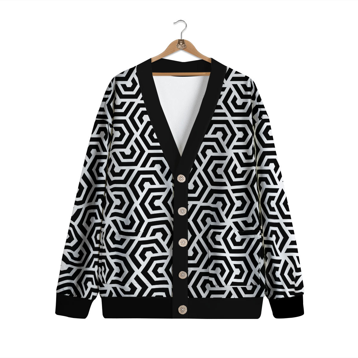 Geometric Hexagon Print Pattern Cardigan-grizzshop