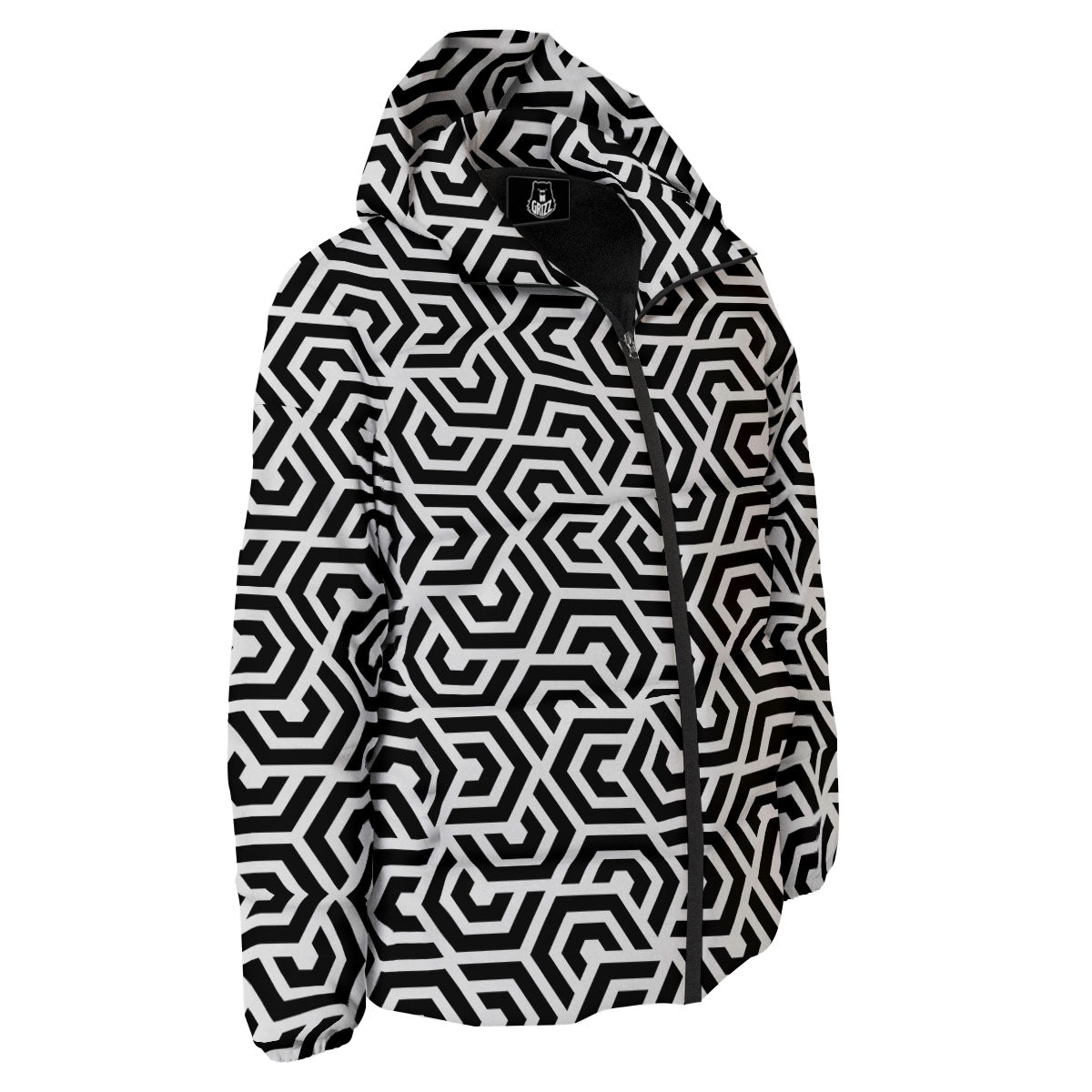 Geometric Hexagon Print Pattern Down Jacket-grizzshop