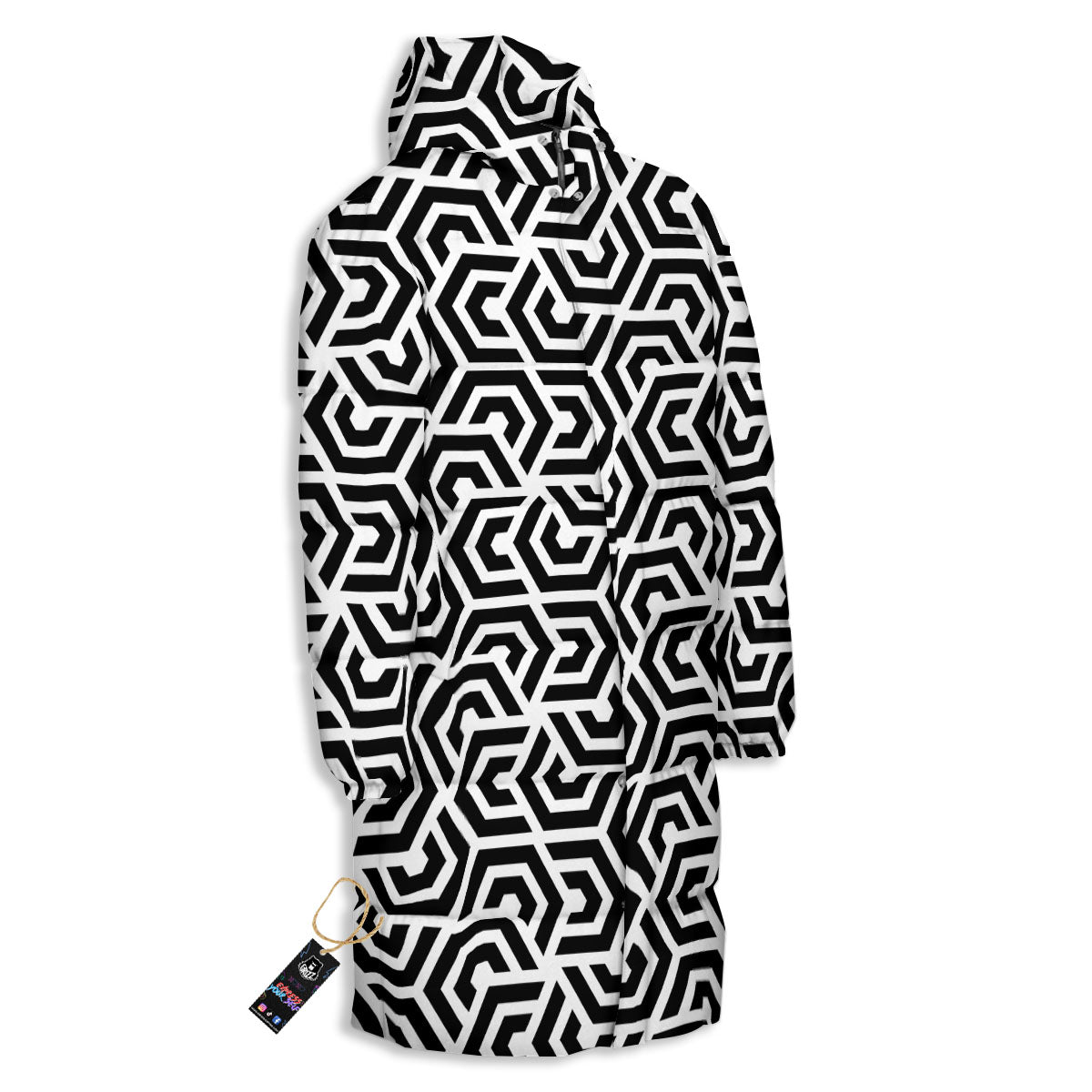 Geometric Hexagon Print Pattern Long Down Jacket-grizzshop