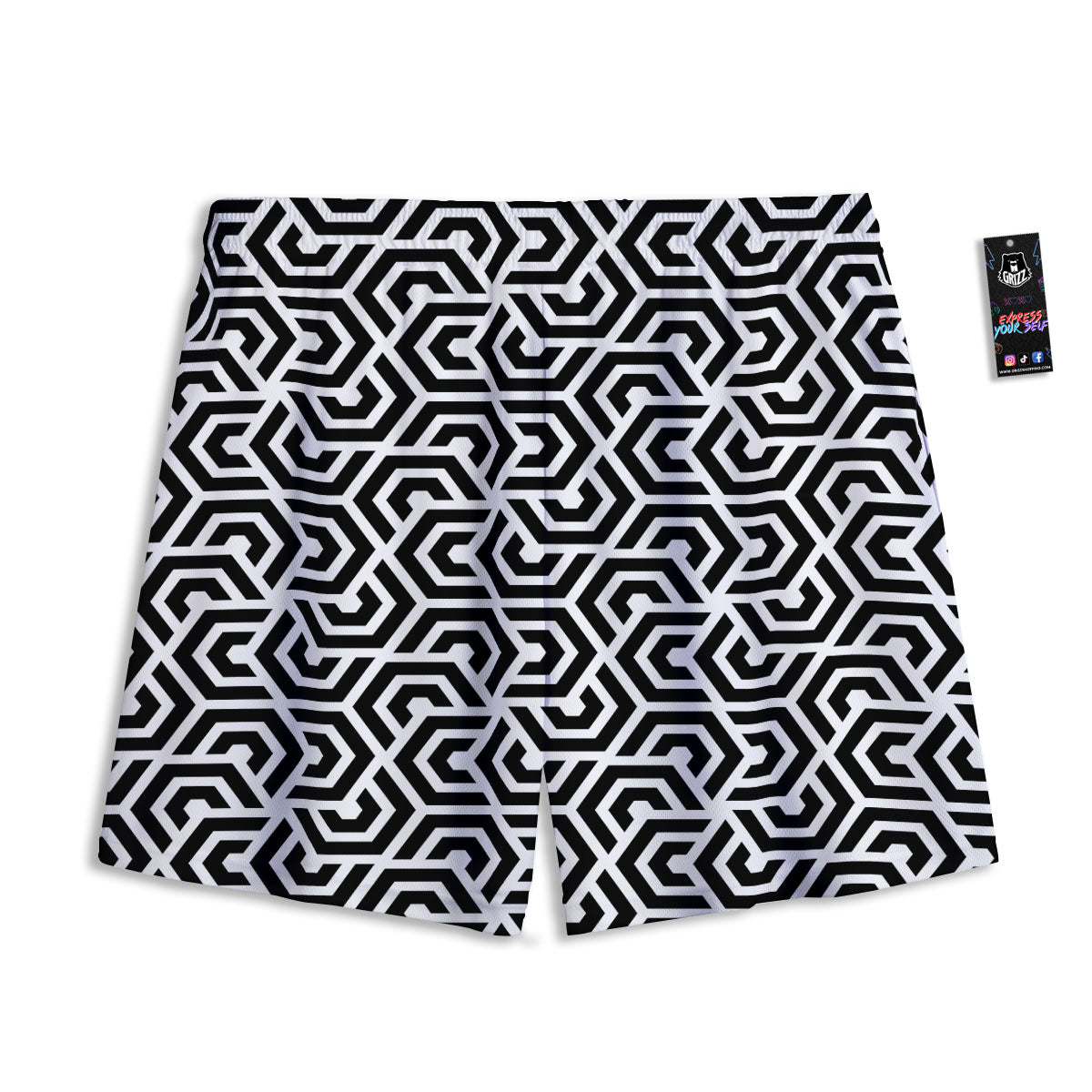 Geometric Hexagon Print Pattern Mesh Shorts-grizzshop