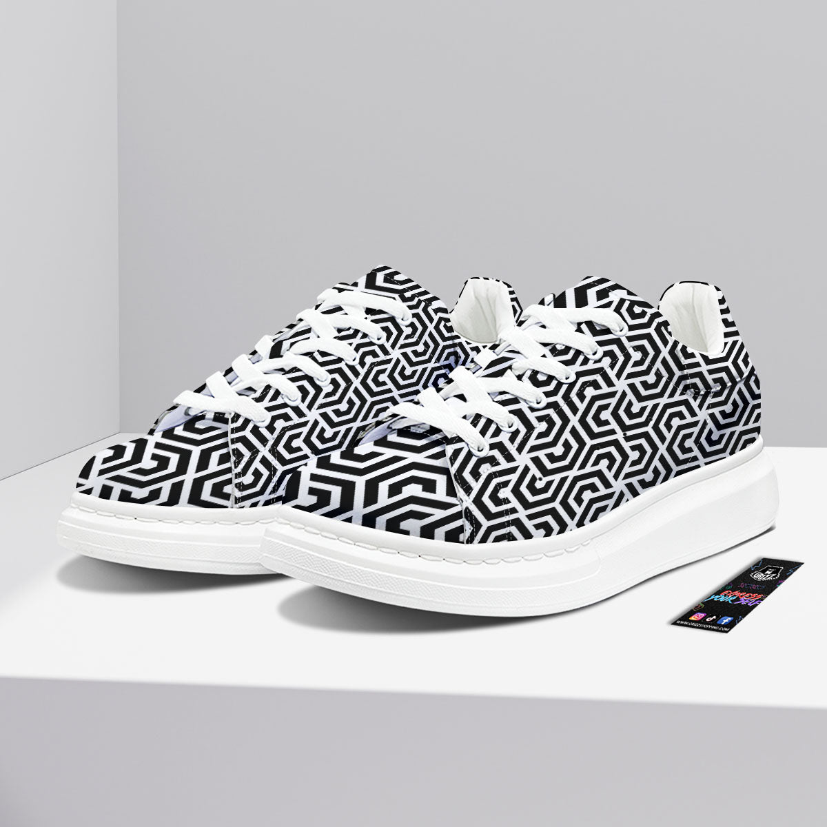 Geometric Hexagon Print Pattern Platform Shoes-grizzshop