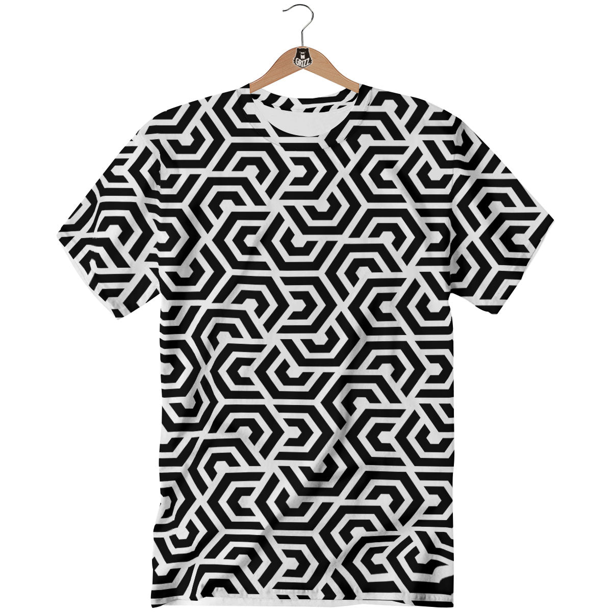 Geometric Hexagon Print Pattern T-Shirt-grizzshop