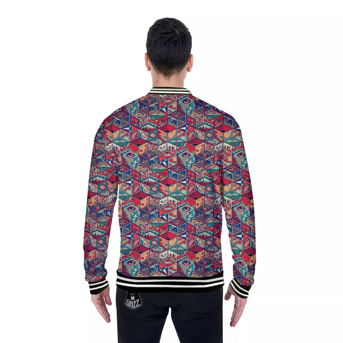 Geometric Hexagon Vintage Print Pattern Baseball Jacket-grizzshop