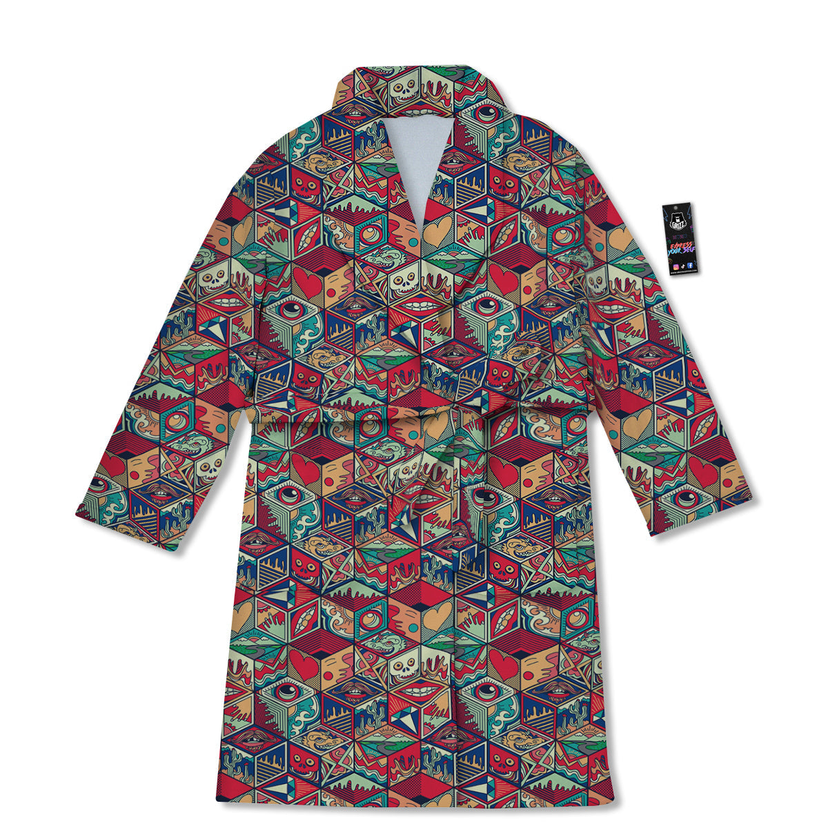 Geometric Hexagon Vintage Print Pattern Bathrobe-grizzshop