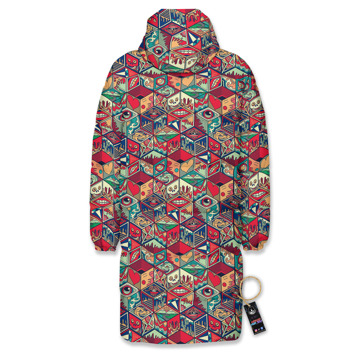 Geometric Hexagon Vintage Print Pattern Long Down Jacket-grizzshop